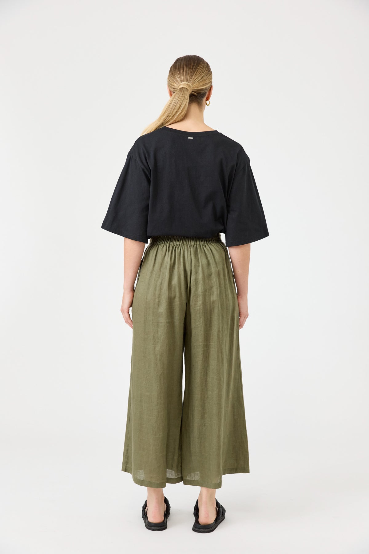 Studio Linen Crop Pant - Khaki
