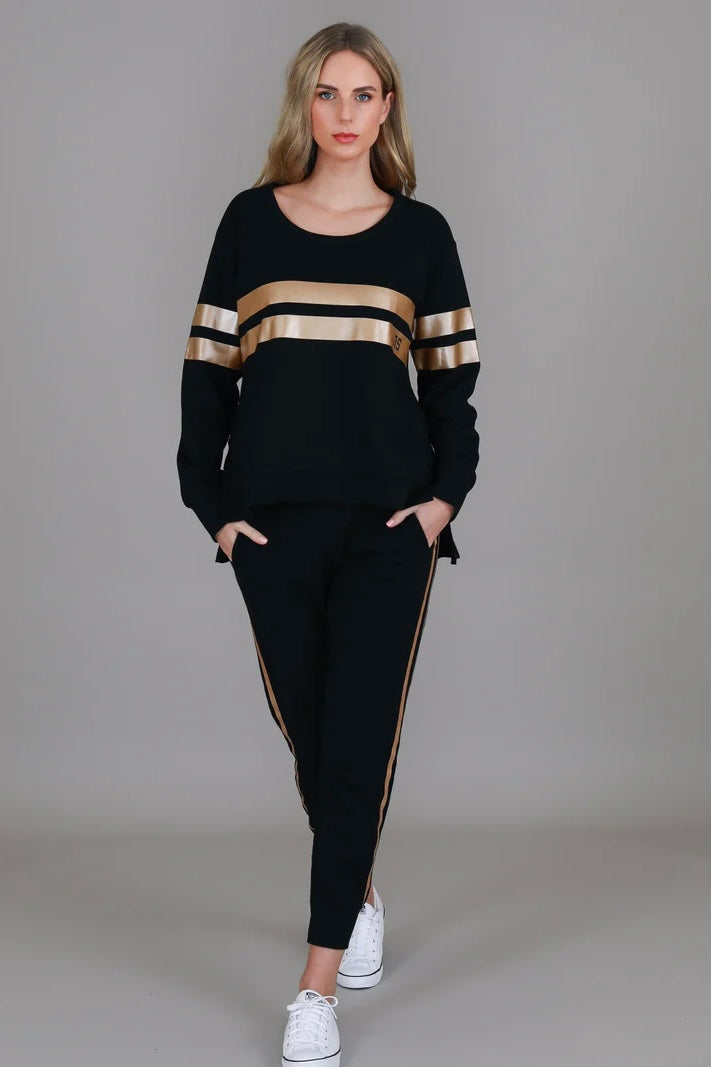 Theresa Two-Stipe Sweatshirt - Black Gold