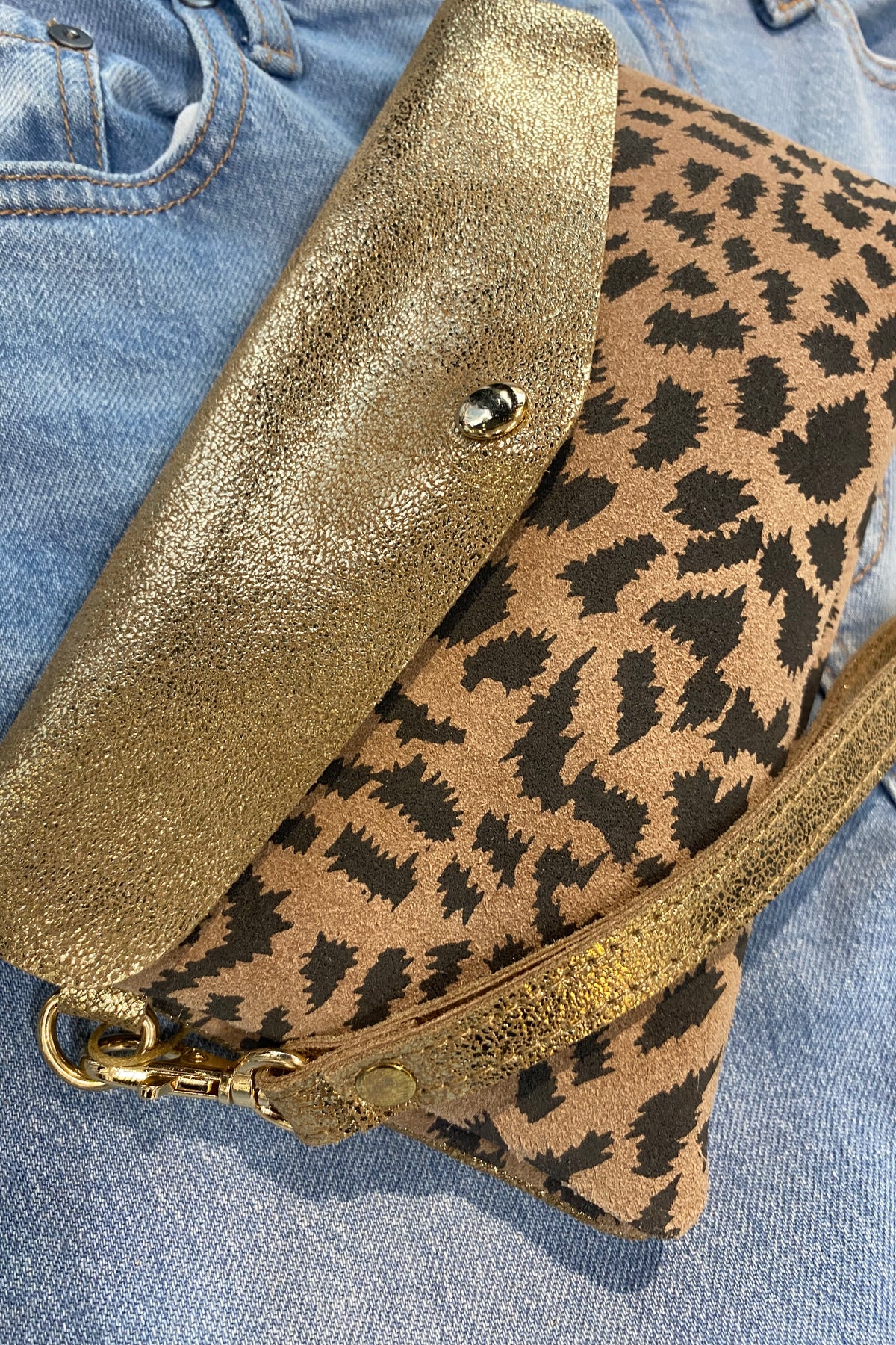Drew Leopard Gold Metallic Purse