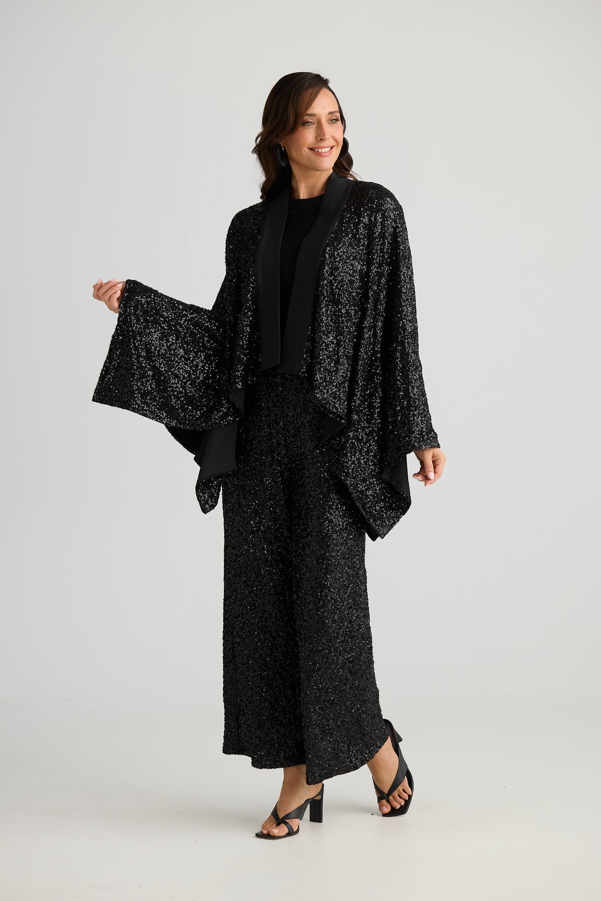 Brave + True Jagger Sequin Kimono Black Sequin Evening Jacket Opera Jacket