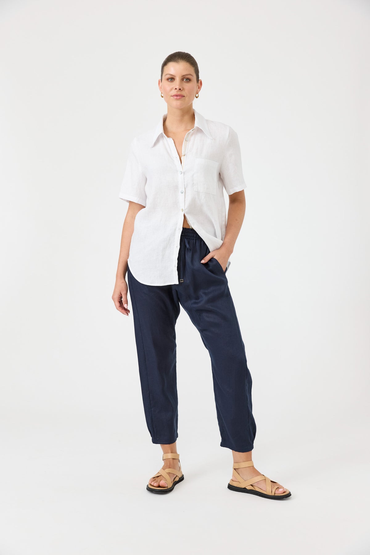 Studio Linen Relaxed Pant - Navy