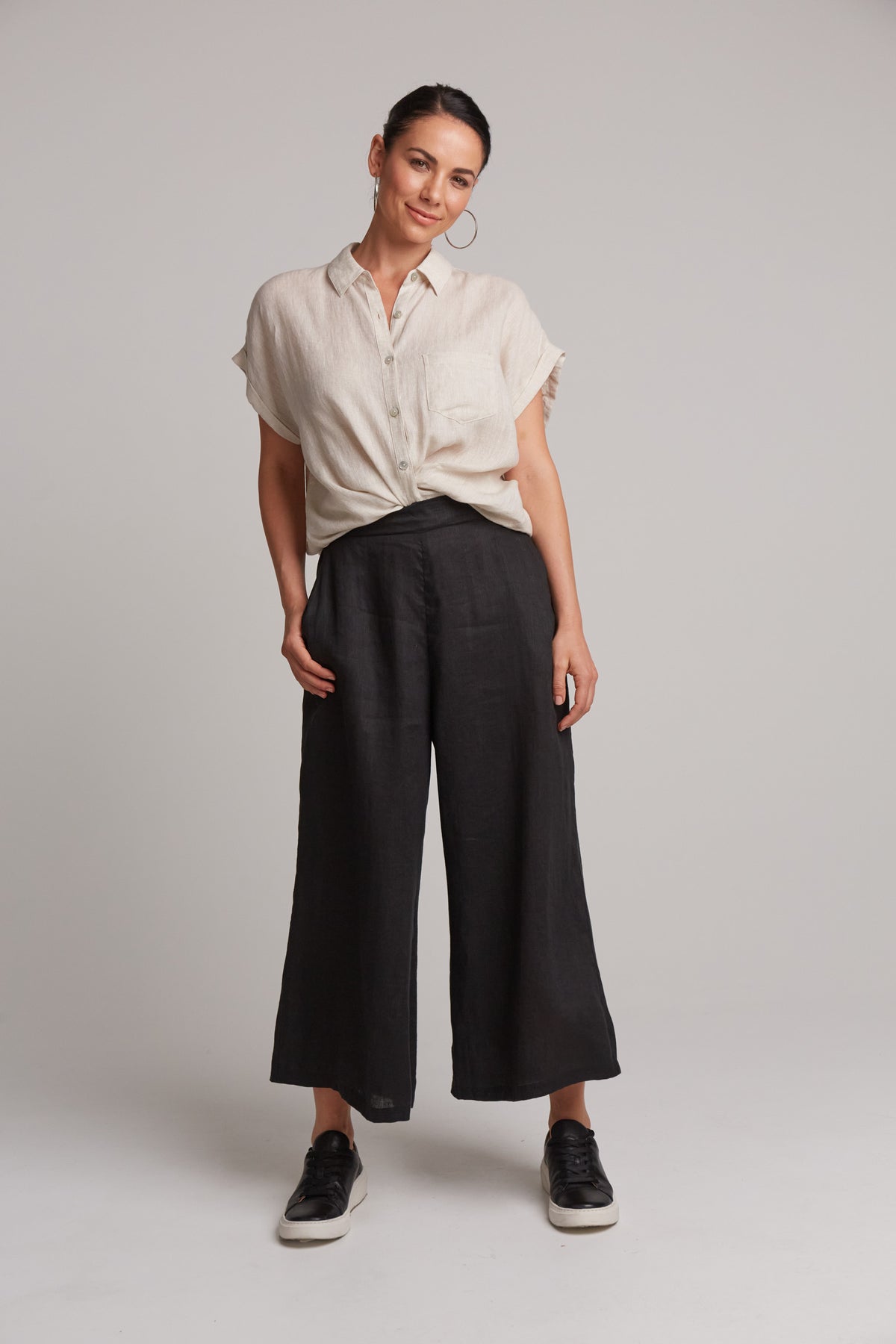 Eb&amp;Ive Studio Linen Crop Wide Leg Pant Black Work Pant