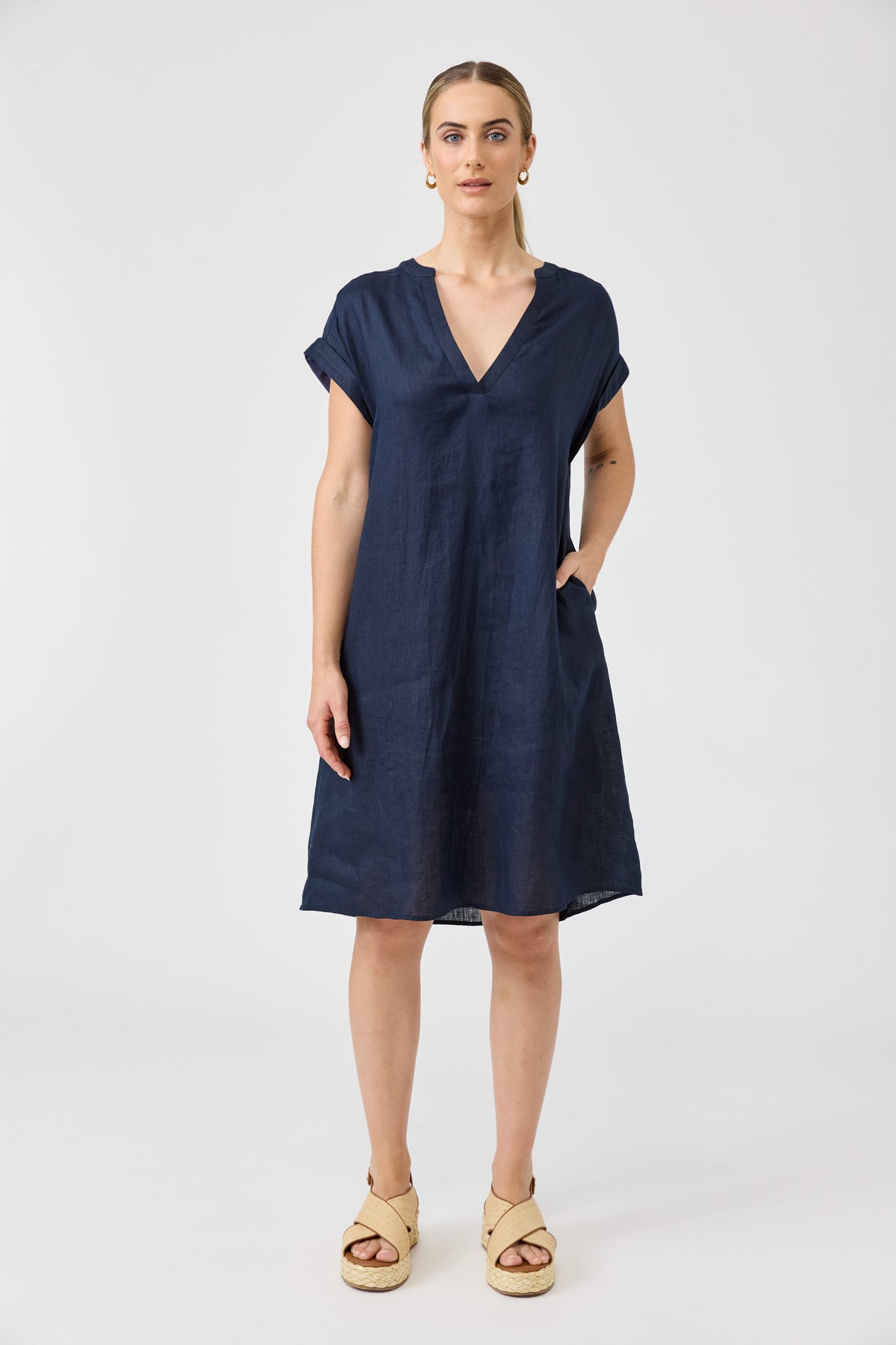 Studio Linen Dress - Navy