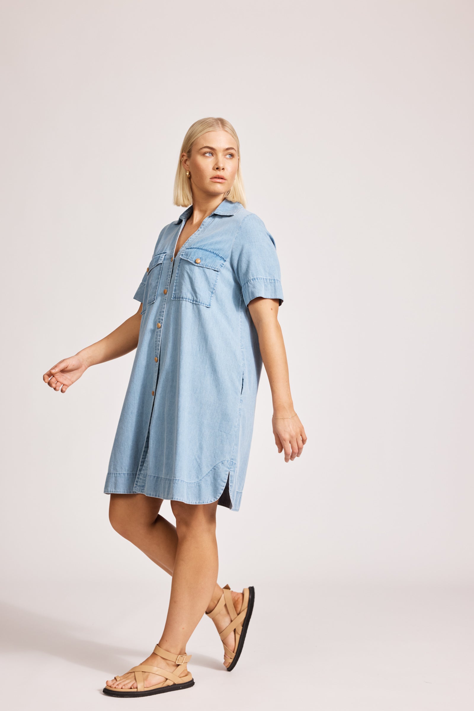 Melenia Denim Shirt Dress - Light Blue Denim