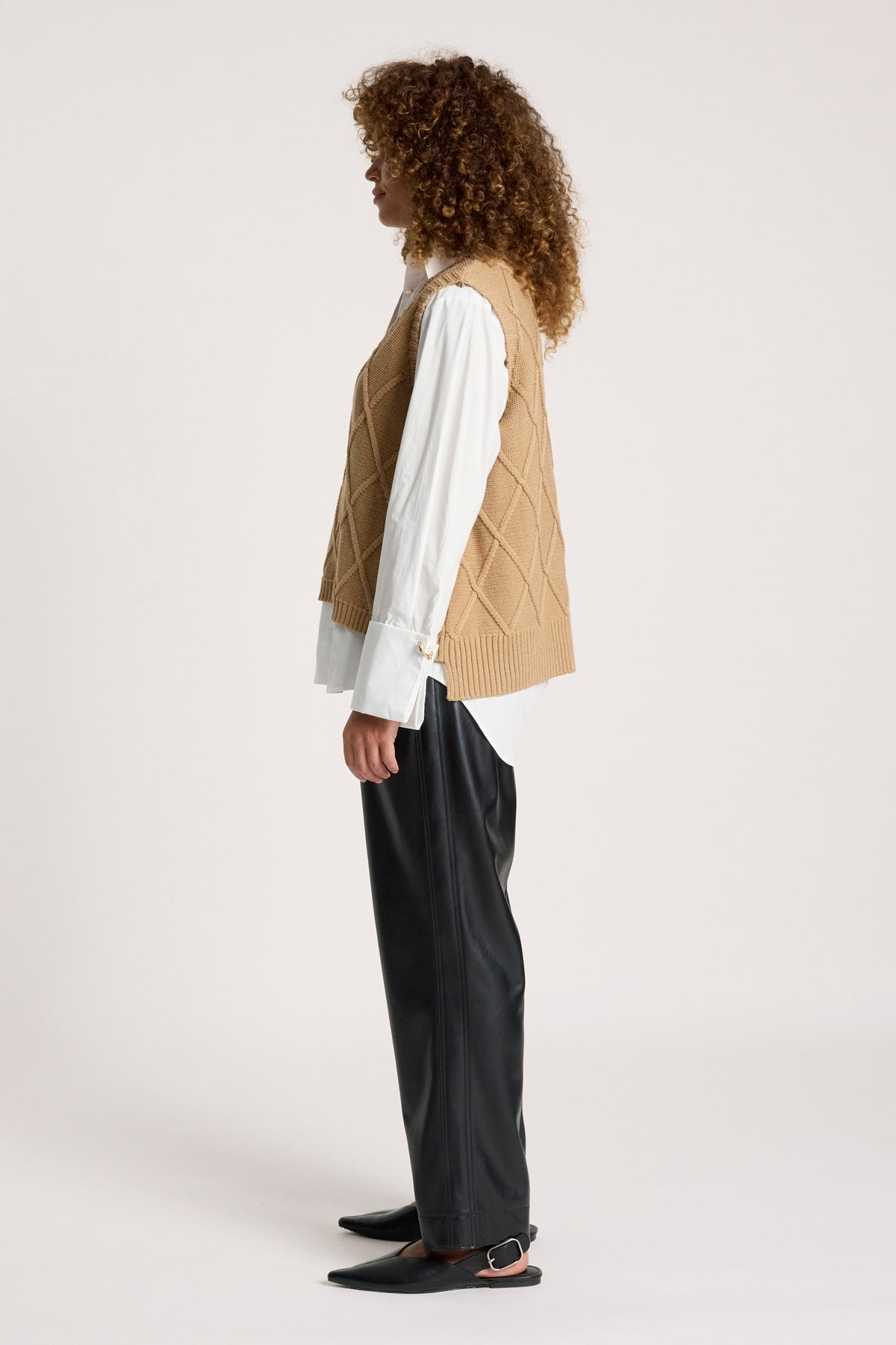 Eb&Ive Liora Cotton Knit Vest Mocha caramel cable knitwear Autumn Winter work vest