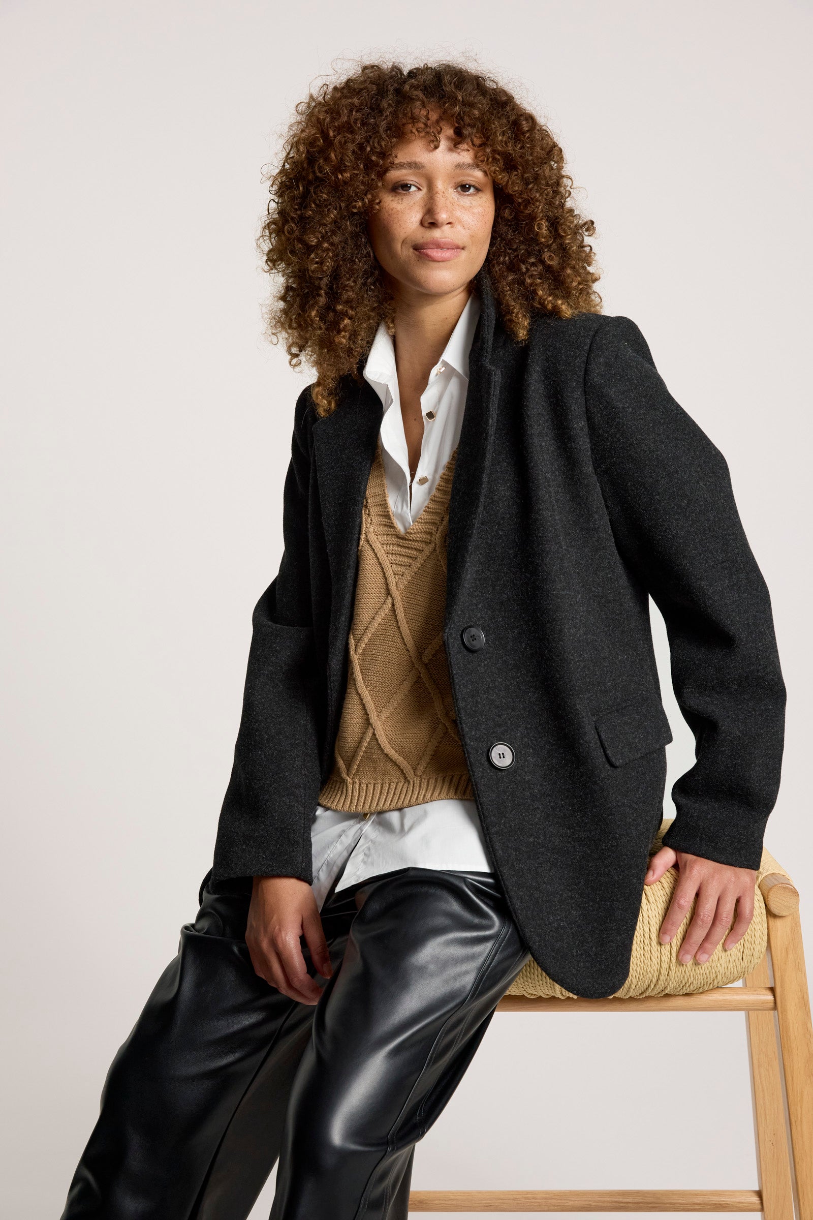 Eb&Ive Liora Cotton Knit Vest Mocha caramel cable knitwear Autumn Winter work vest