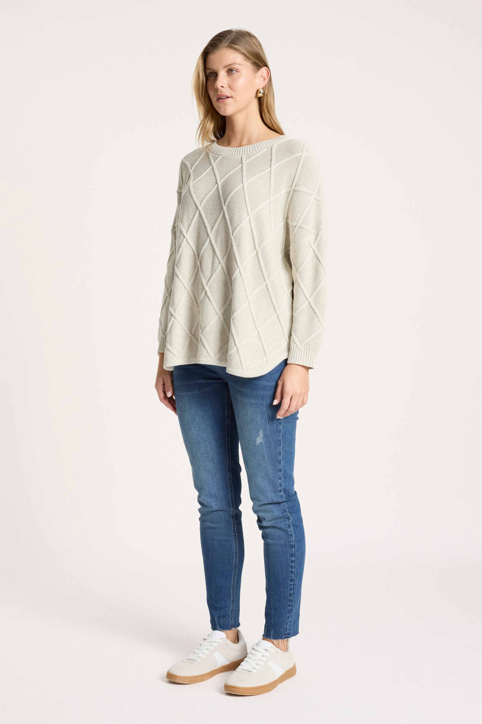 Eb&Ive Liora Relaxed Cotton Jumper Grey bisque ivory winter white  relaxed weekend  knit cable travel sweater 