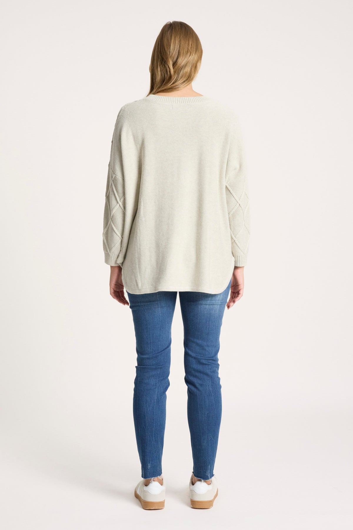 Eb&Ive Liora Relaxed Cotton Jumper Grey bisque ivory winter white  relaxed weekend  knit cable travel sweater 