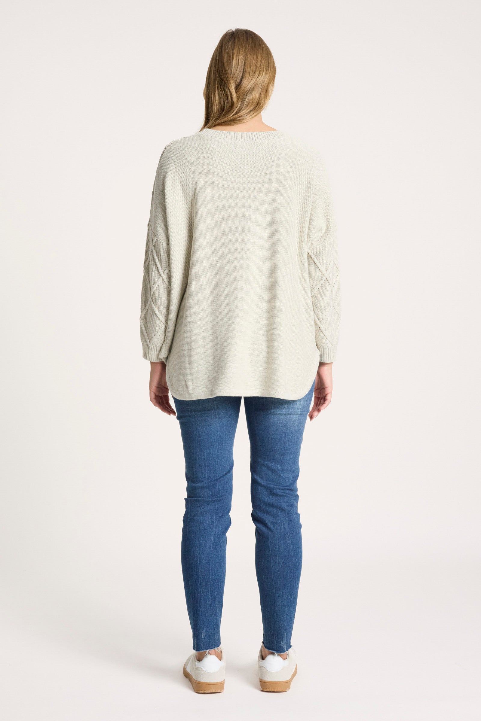 Eb&Ive Liora Relaxed Cotton Jumper Grey bisque ivory winter white  relaxed weekend  knit cable travel sweater 