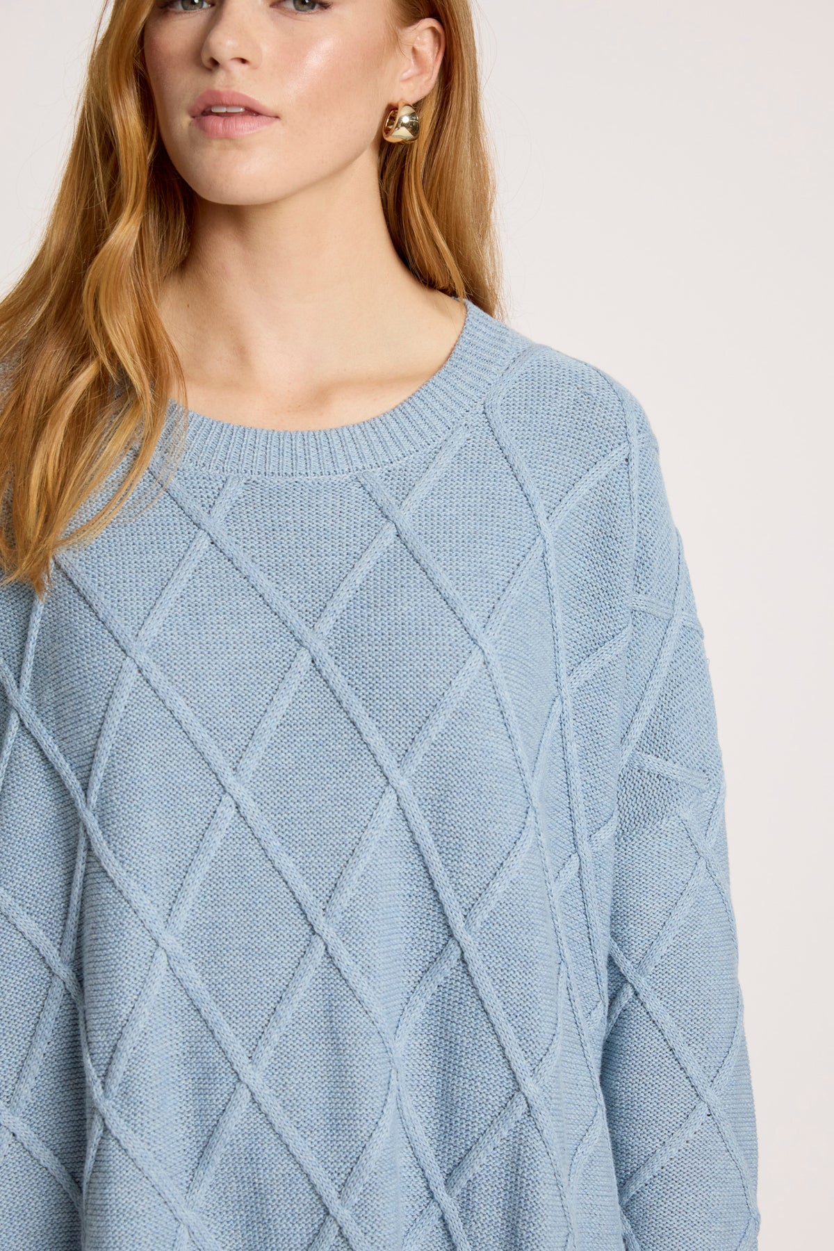 Eb&Ive Liora Relaxed Cotton Jumper Lake Blue  light Baby blue  relaxed weekend  knit cable travel sweater 