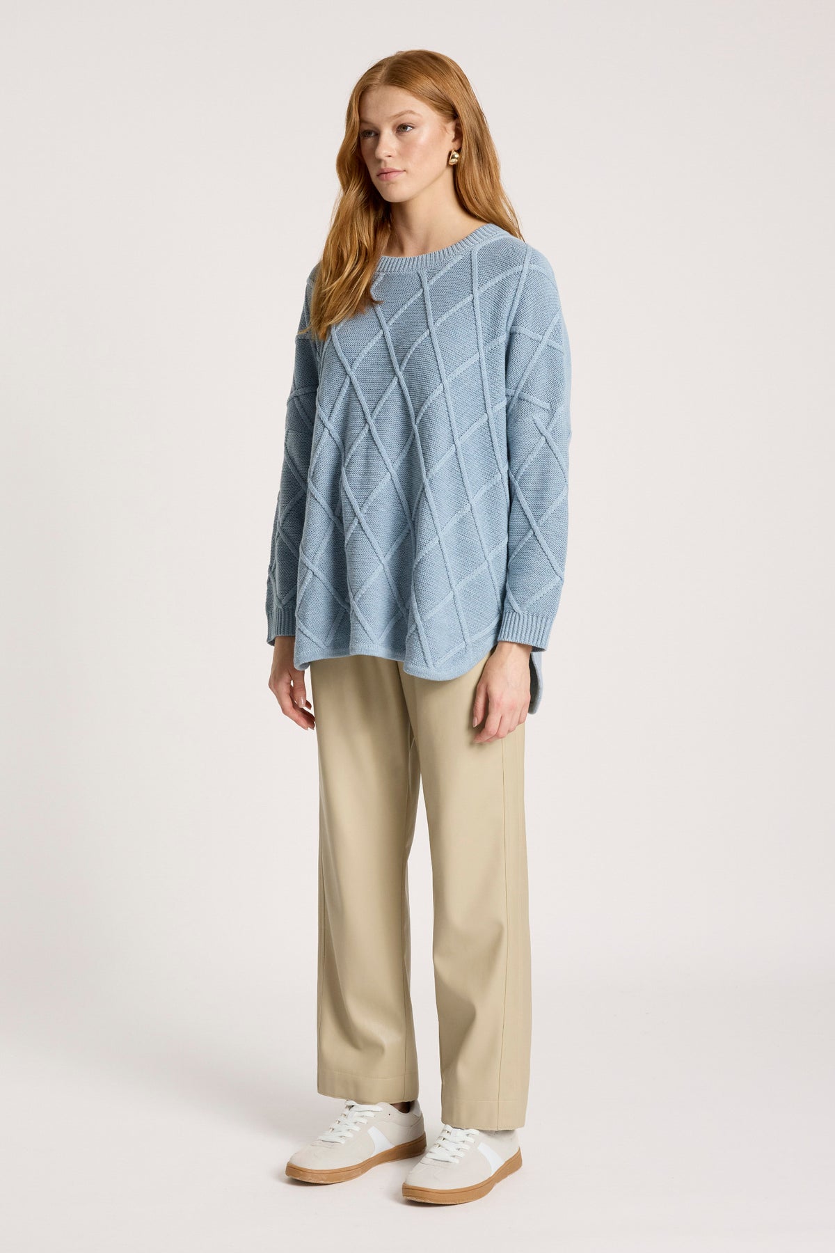 Eb&Ive Liora Relaxed Cotton Jumper Lake Blue  light Baby blue  relaxed weekend  knit cable travel sweater 