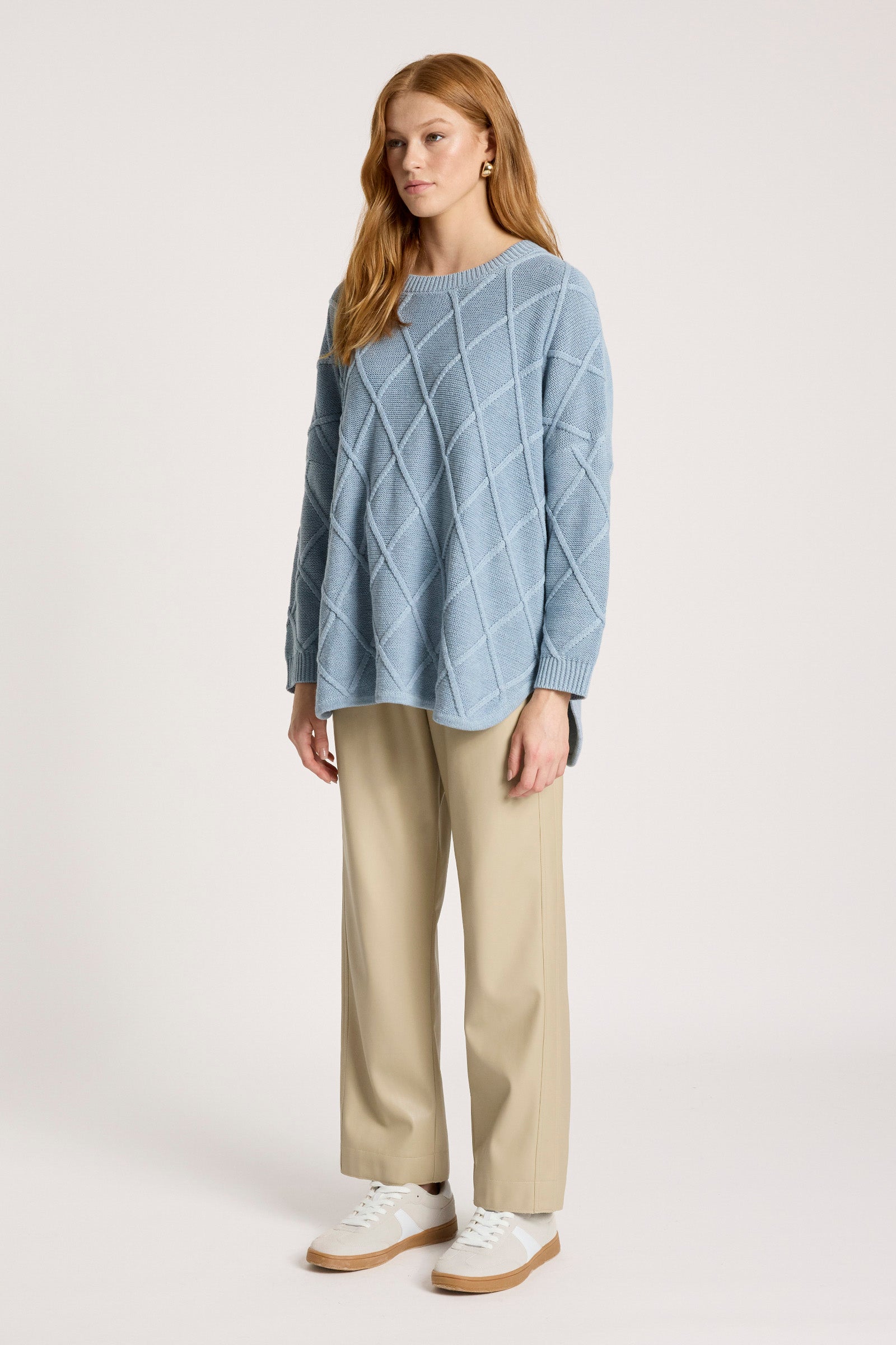 Eb&Ive Liora Relaxed Cotton Jumper Lake Blue  light Baby blue  relaxed weekend  knit cable travel sweater 