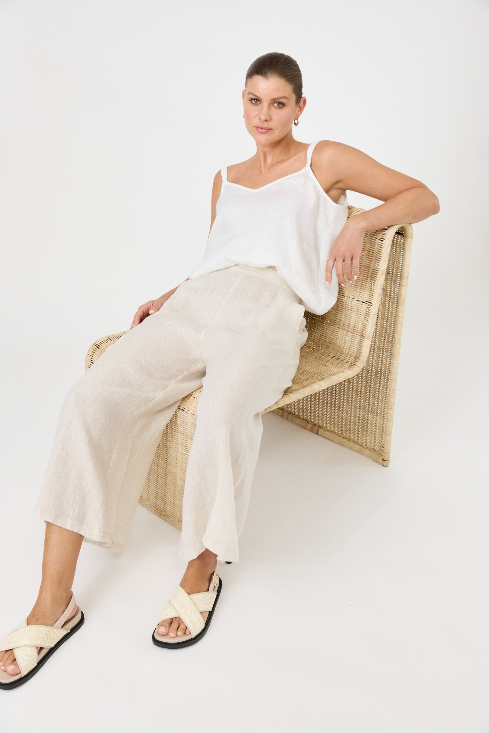 Eb&Ive Studio Linen Crop Wide Leg Pant Natural