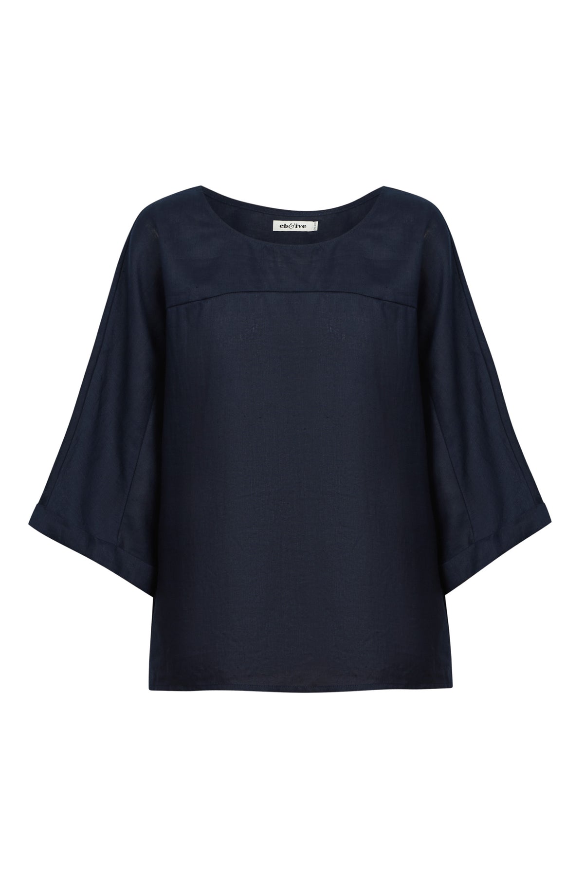 Eb&Ive Studio linen relaxed Navy  top three-quarter length sleeve relaxed fit evening work wear Ink  Linen Blouse long sleeve Oversized Black Linen Top