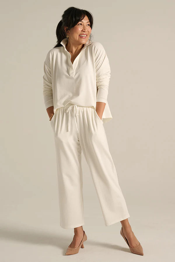 Bamboo Body stevie top collar shirt organic Cotton Tee white Classic T-shirt Basic long Sleeve Crop premium basic tee Minimalist aesthetic French Terry white ivory sweater active 