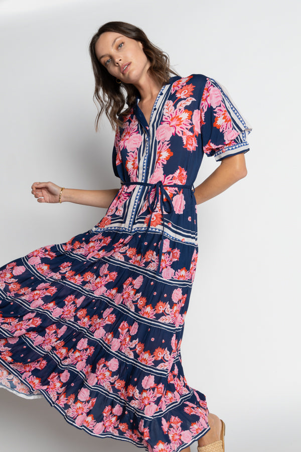 Lula Soul Ladera Navy and pink floral print maxi dress summer holiday resort dress 