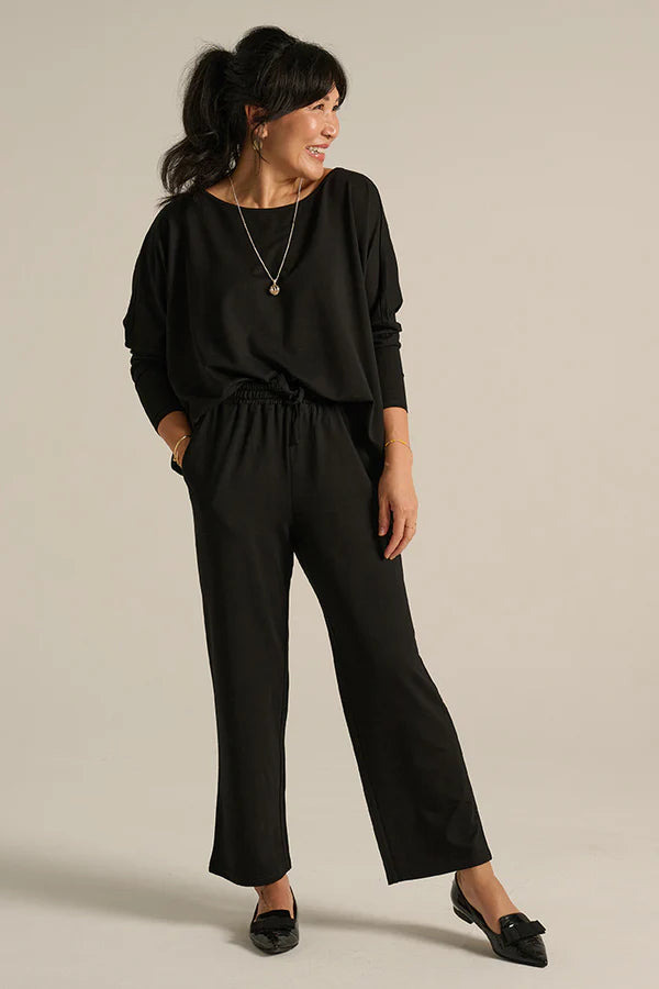 Terry Relaxed Boatneck Top - Black
