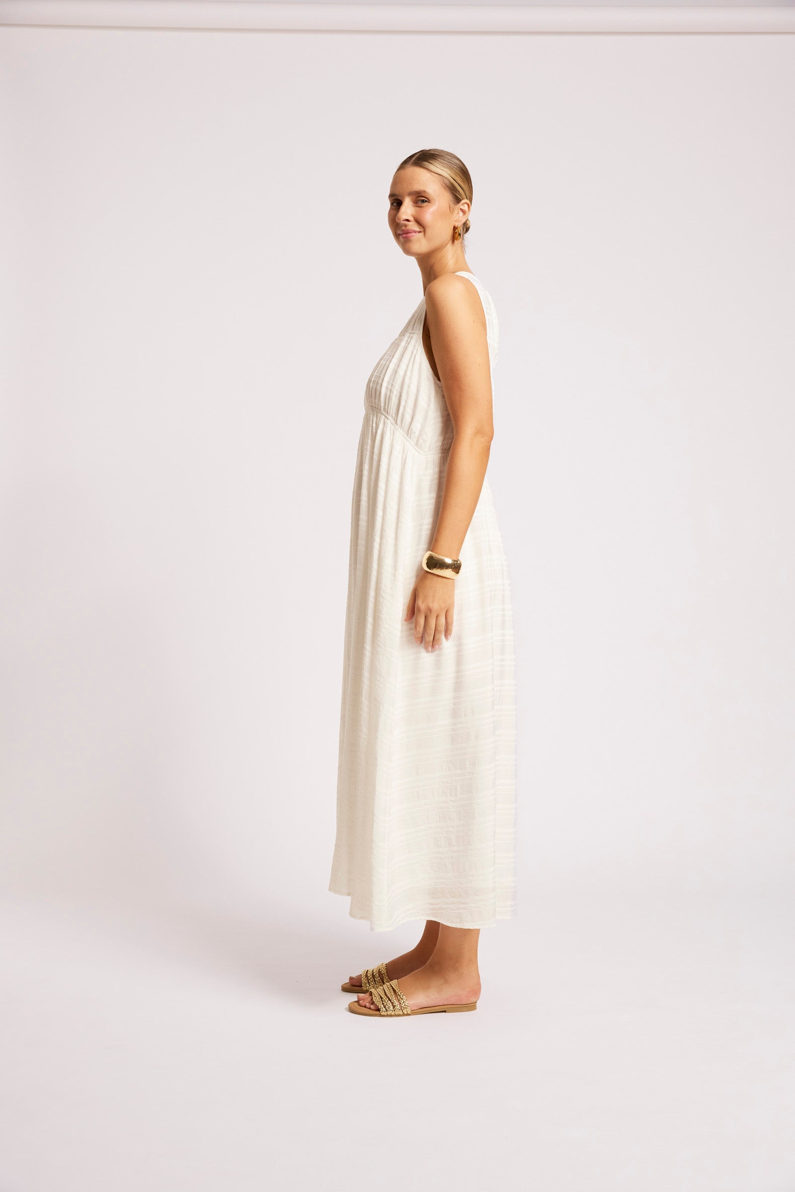 Sovana Ruched Maxi Dress - White