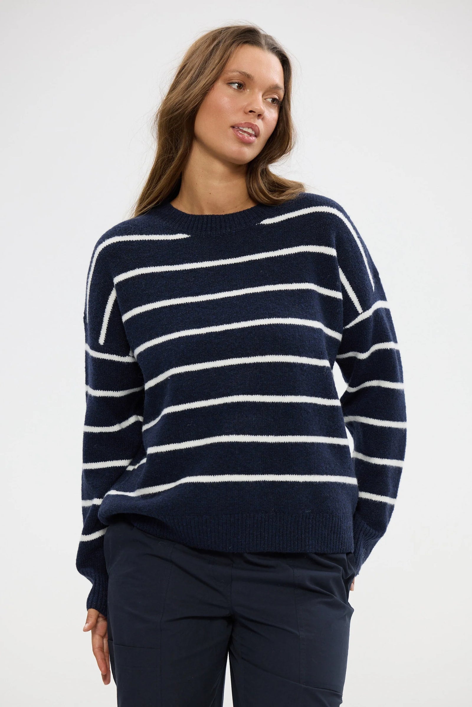 Overboard Knit - Navy White Stripe