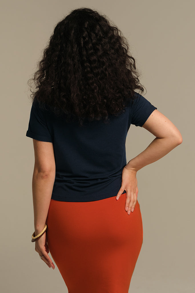 Bamboo Body Shorter Bamboo Cotton Tee  - Dark Navy Blue Classic T-shirt Basic Crew Neck short Sleeve