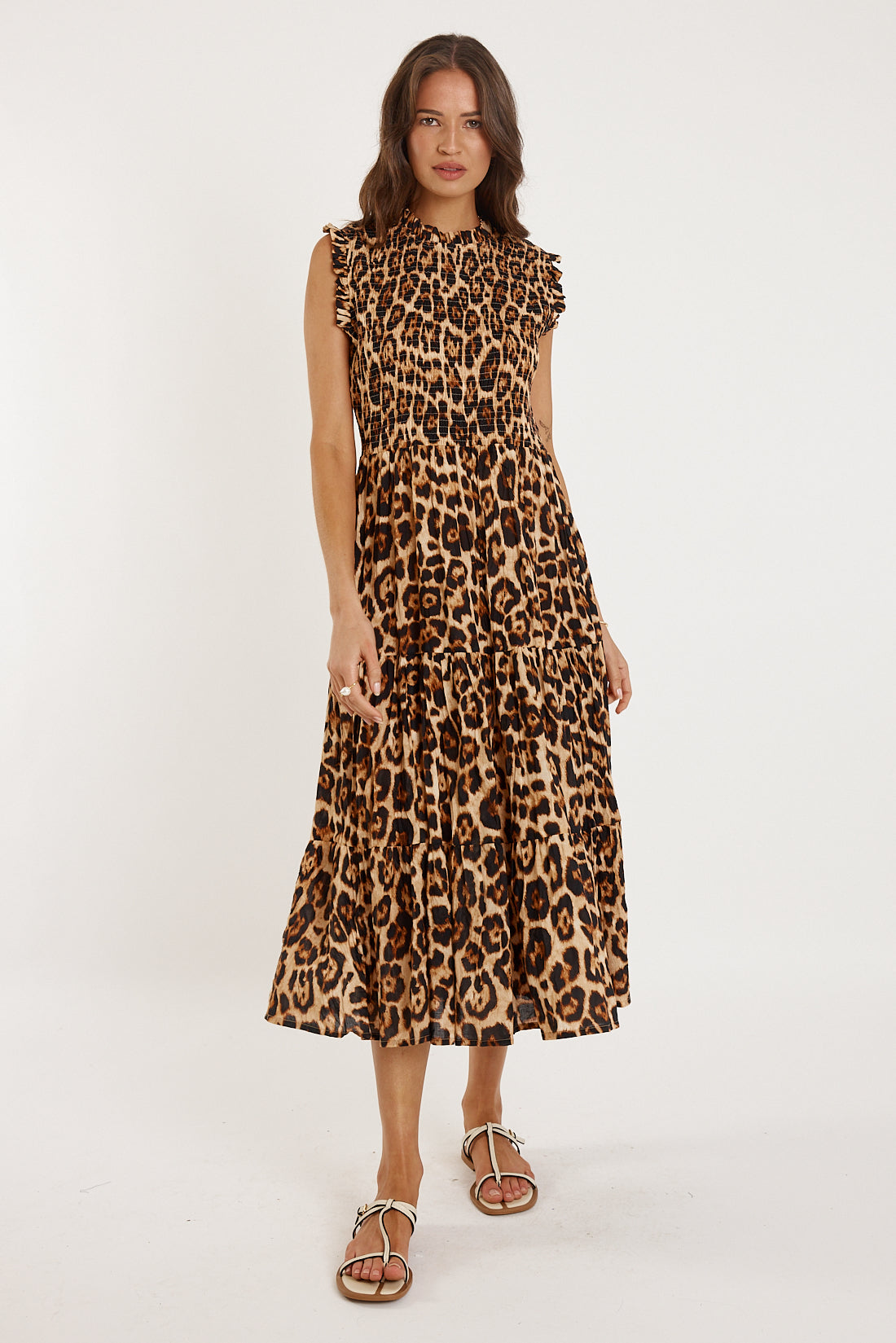 RubyYAYA Wild maxi dress Leopard Print Cotton Sundress Fit and flare Midi