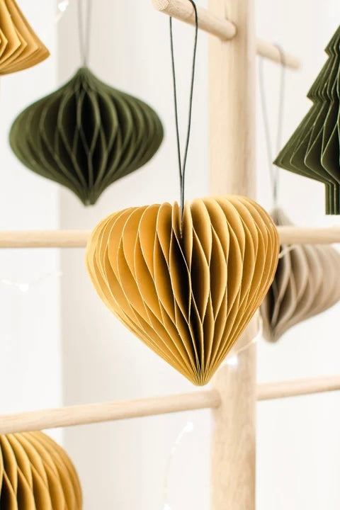 Heart  - Nordic Christmas Paper Tree Ornaments - Olive