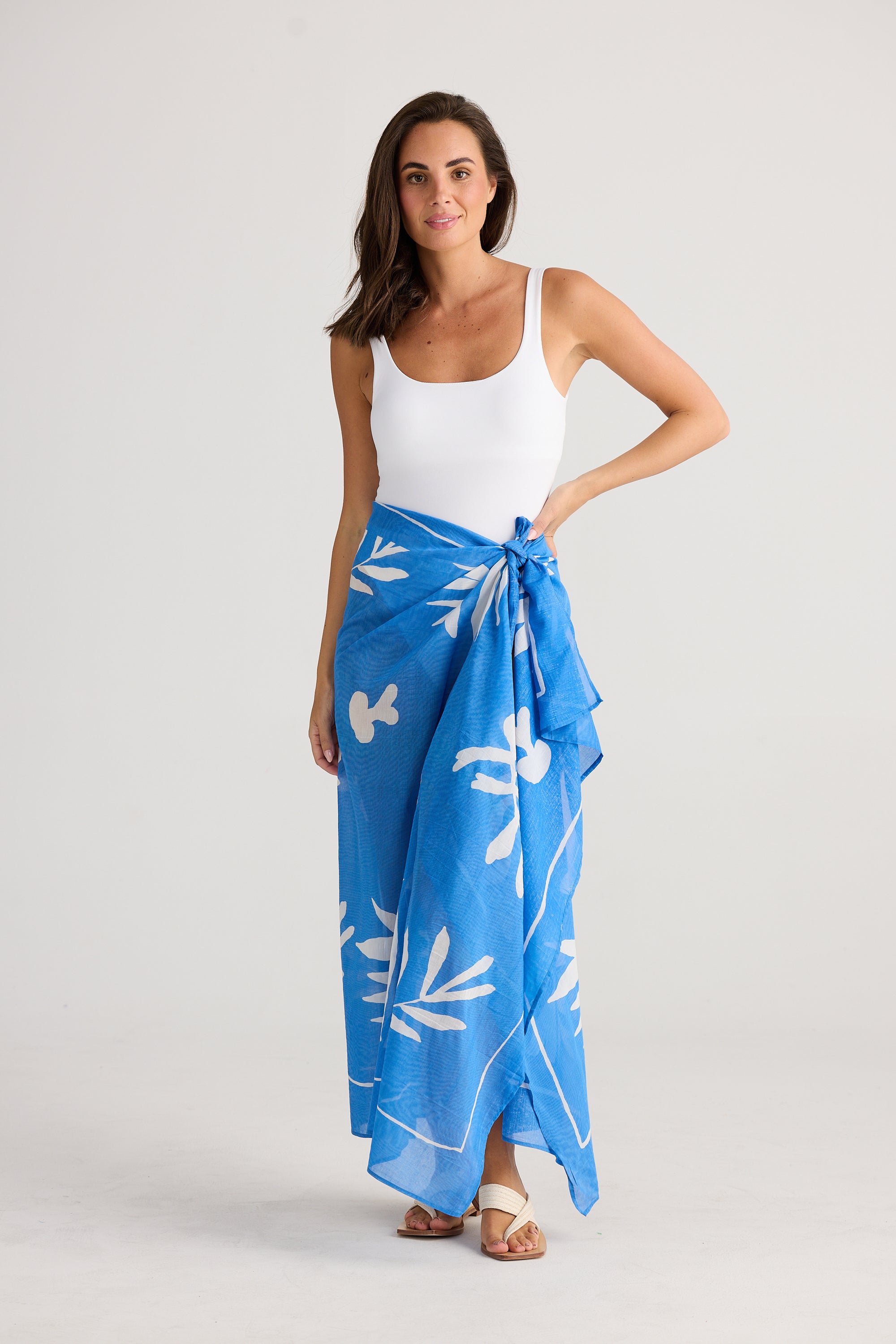 Poko Sarong - Passion Flower Blue Cotton Silk