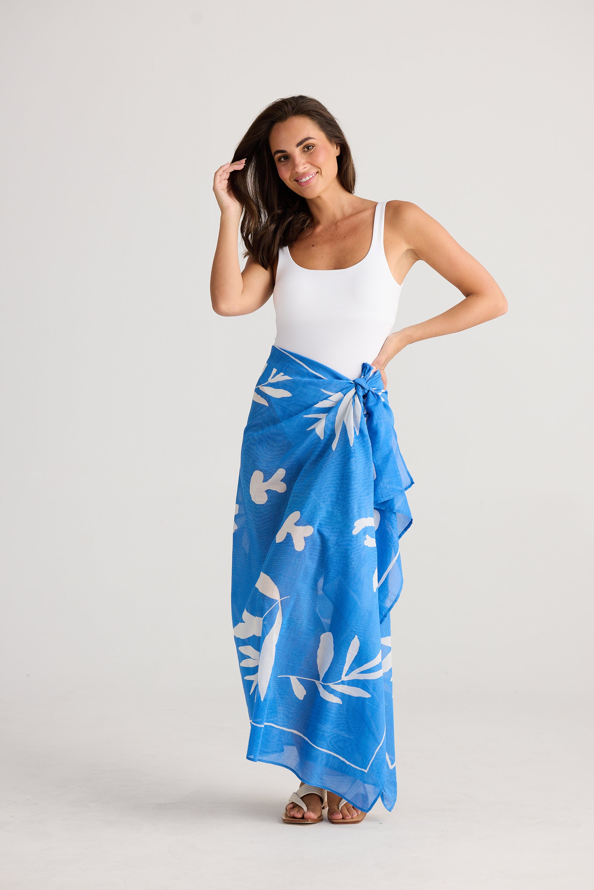 Poko Sarong - Passion Flower Blue Cotton Silk