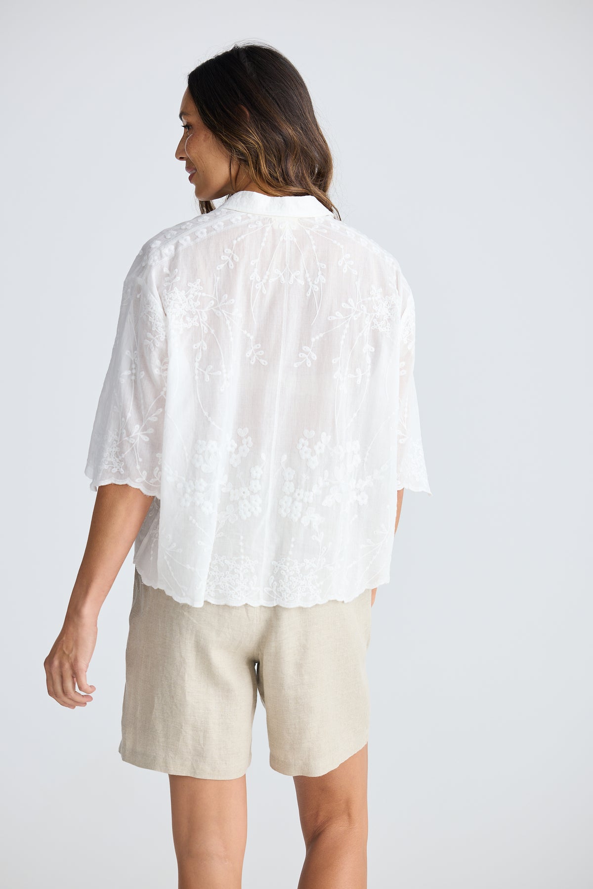 Offredo Shirt - White Cotton Embroidered