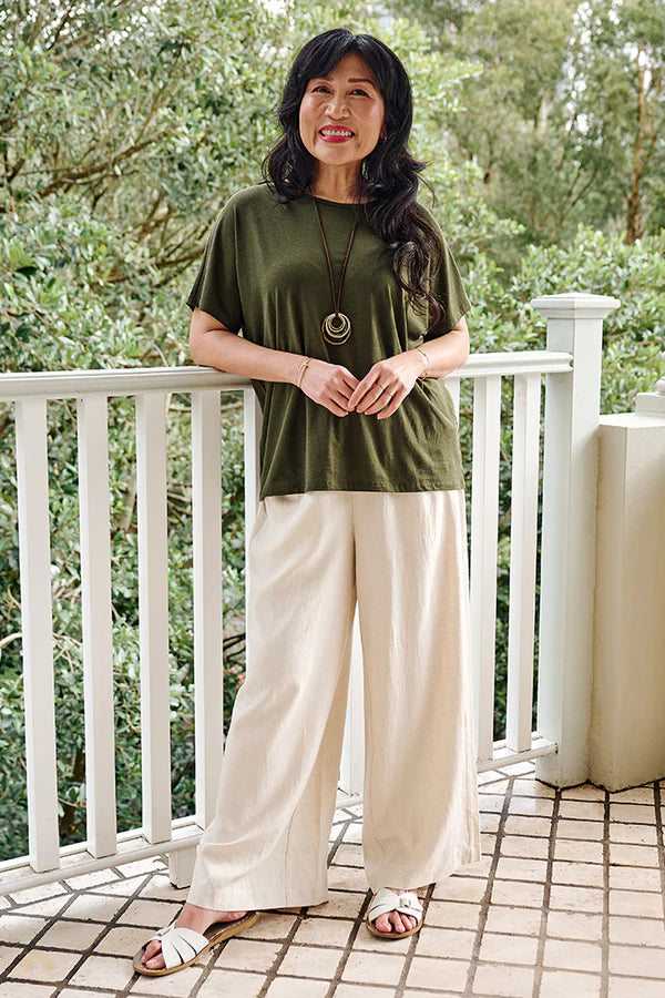 Bamboo Body Pax Bamboo and line. t-Shirt relaxed summer tee shirt sleeve round neck Moss Olive 