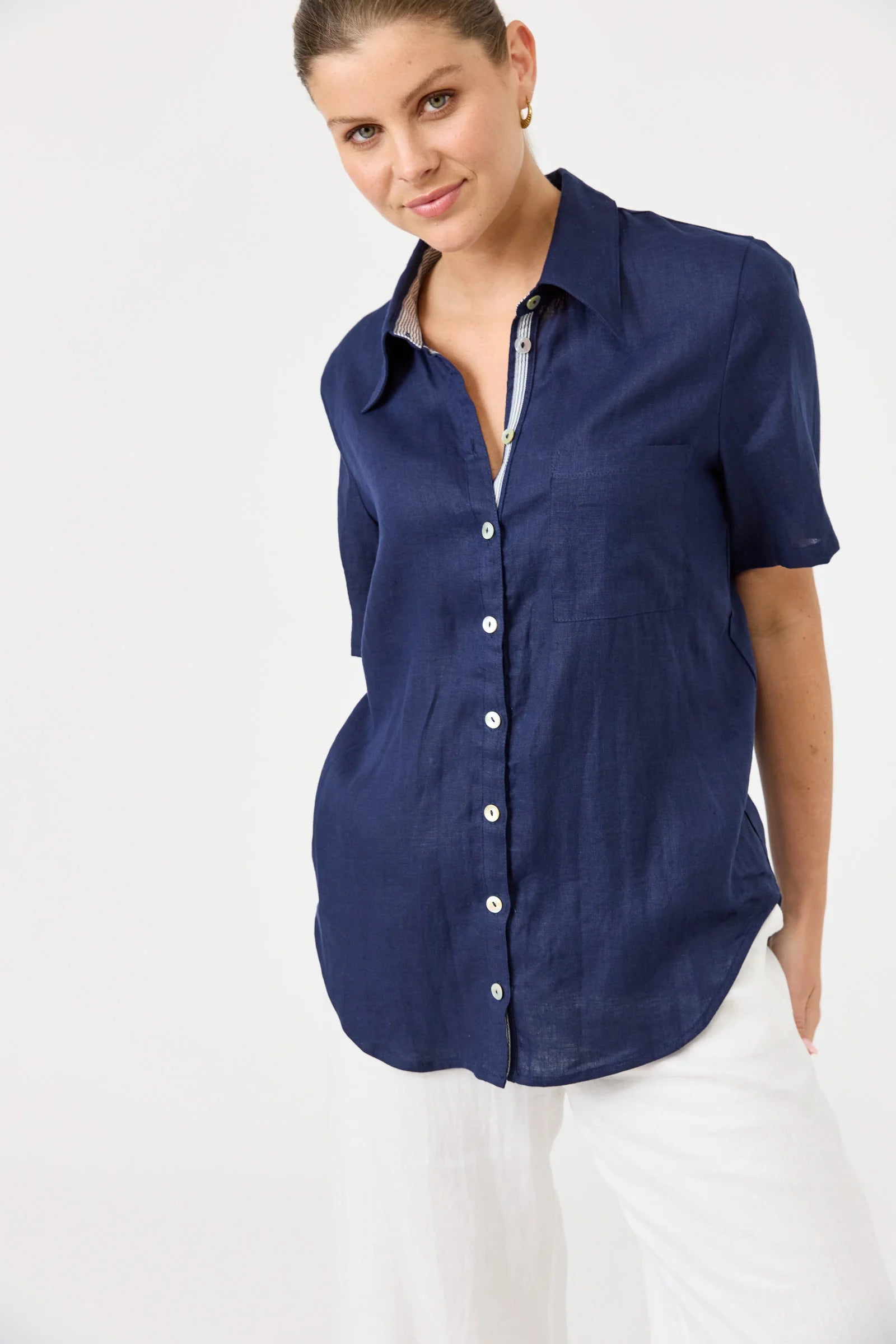 Studio Linen Short Shirt - Indigo