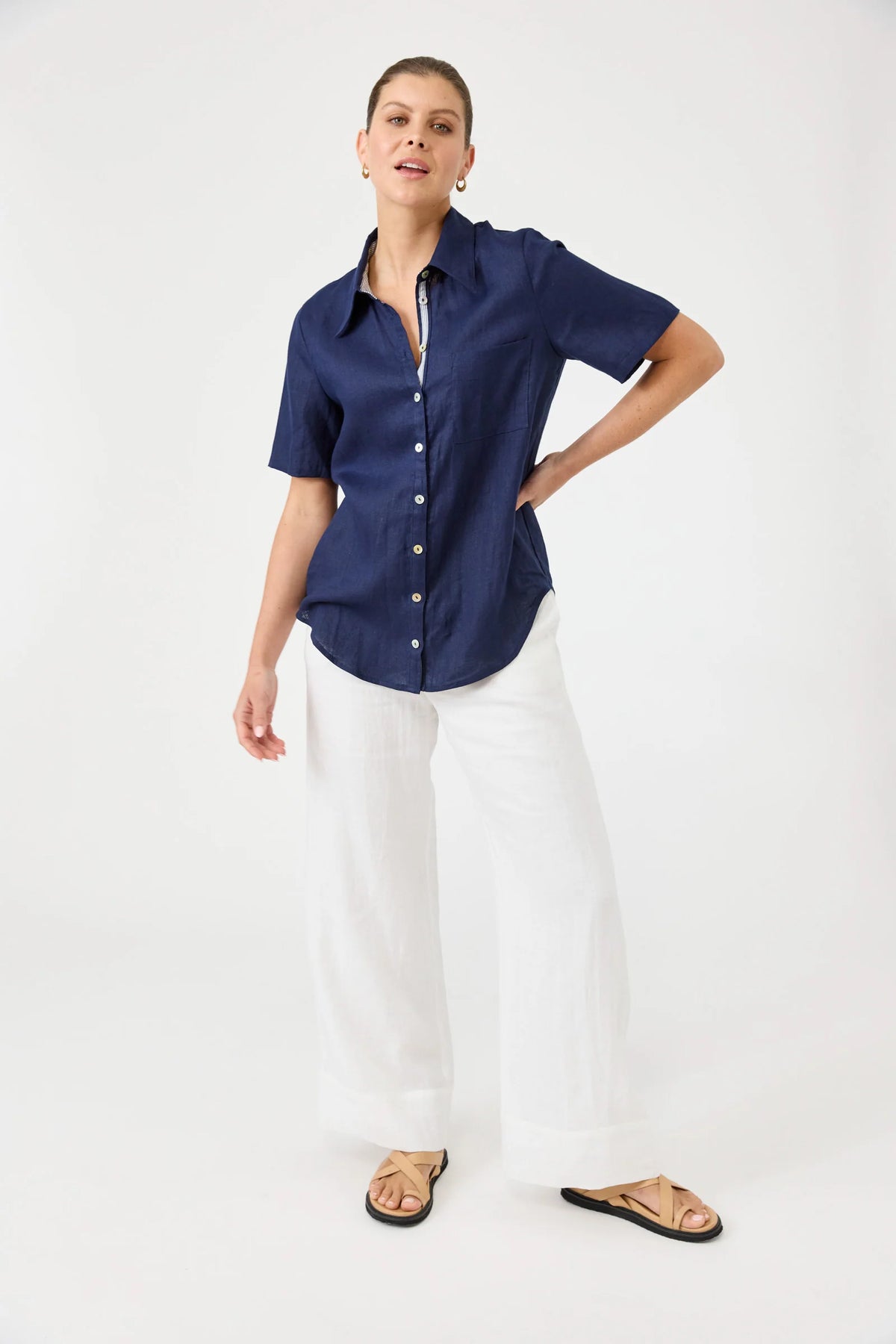 Studio Linen Short Shirt - Indigo