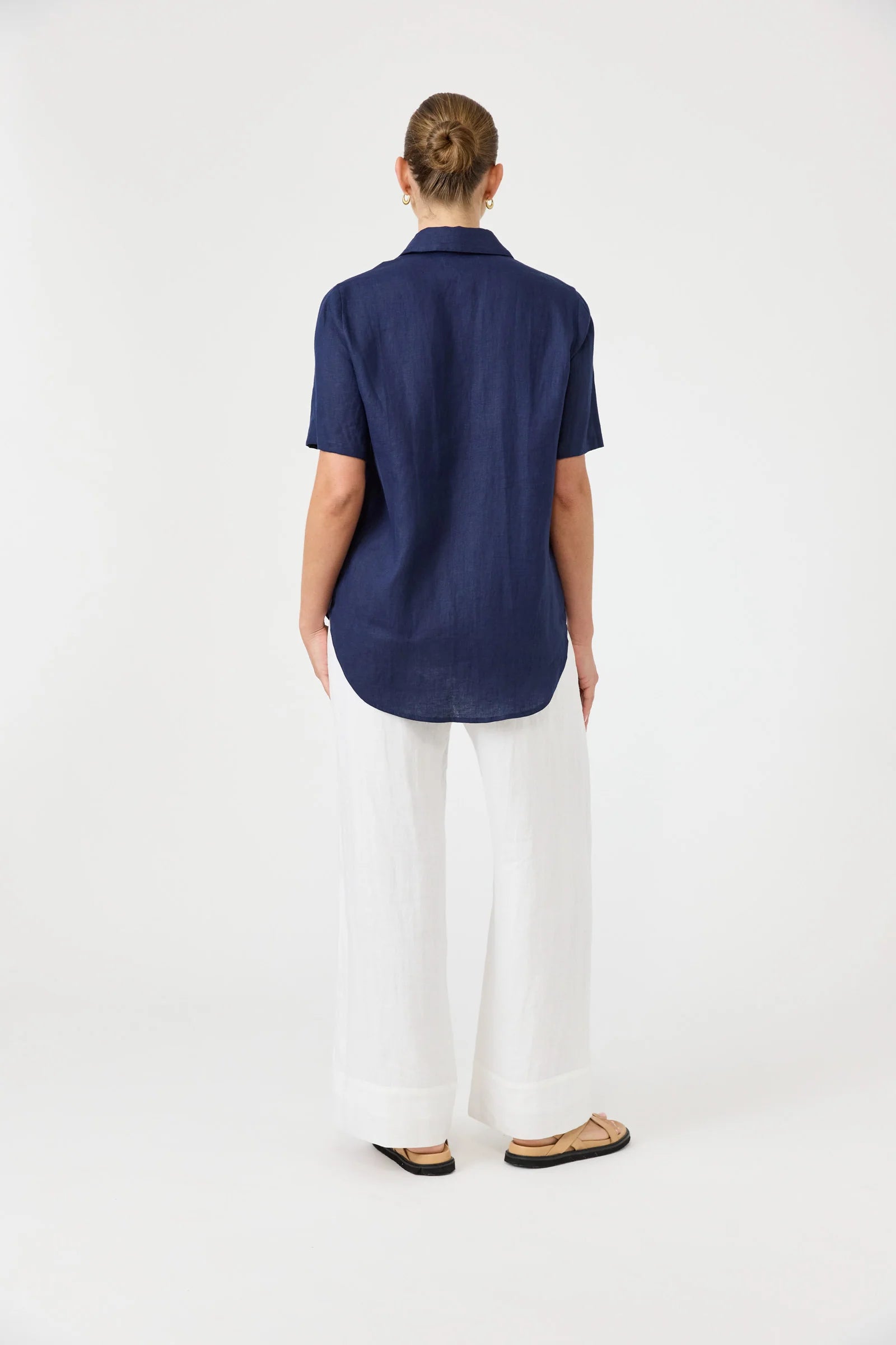 Studio Linen Short Shirt - Indigo