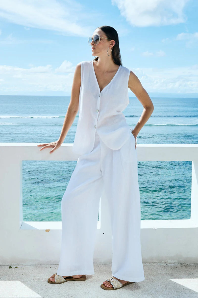 Eb&Ive Miramar vest smart casual linen summer vest sleeveless v-neck work top white