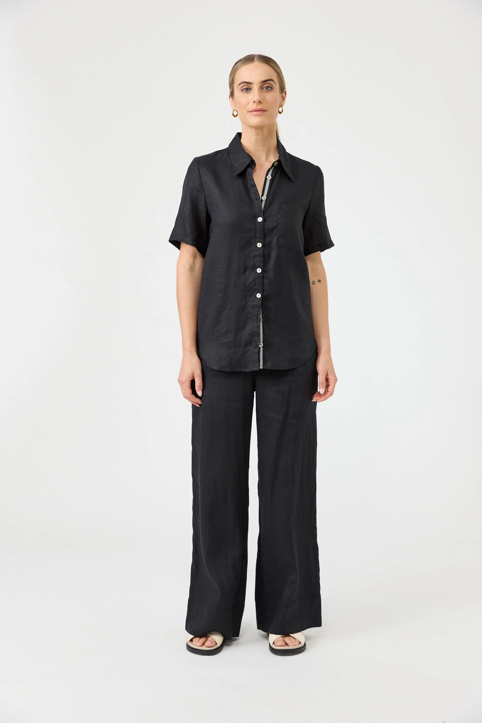 Studio Linen Short Shirt - Black