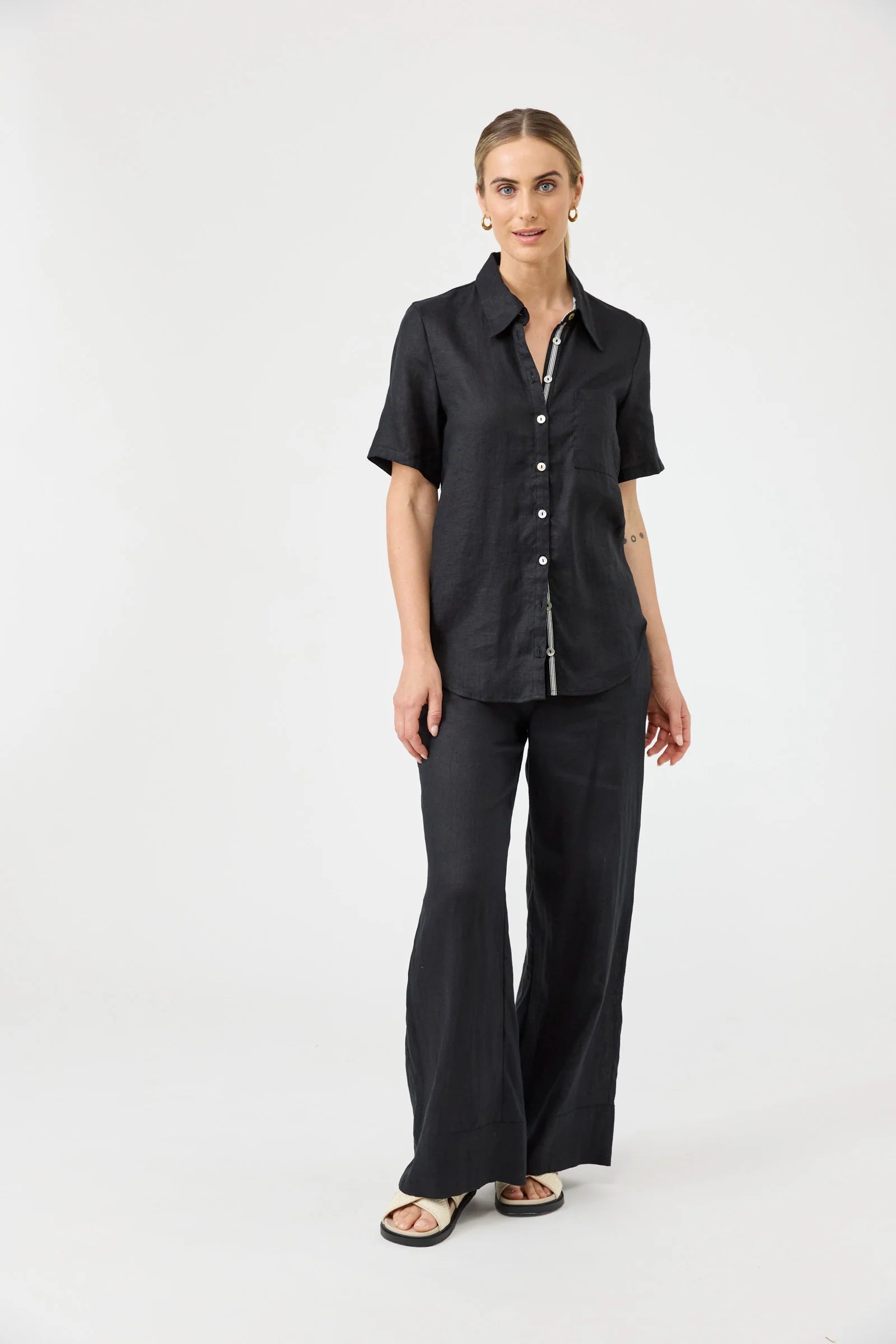 Studio Linen Short Shirt - Black