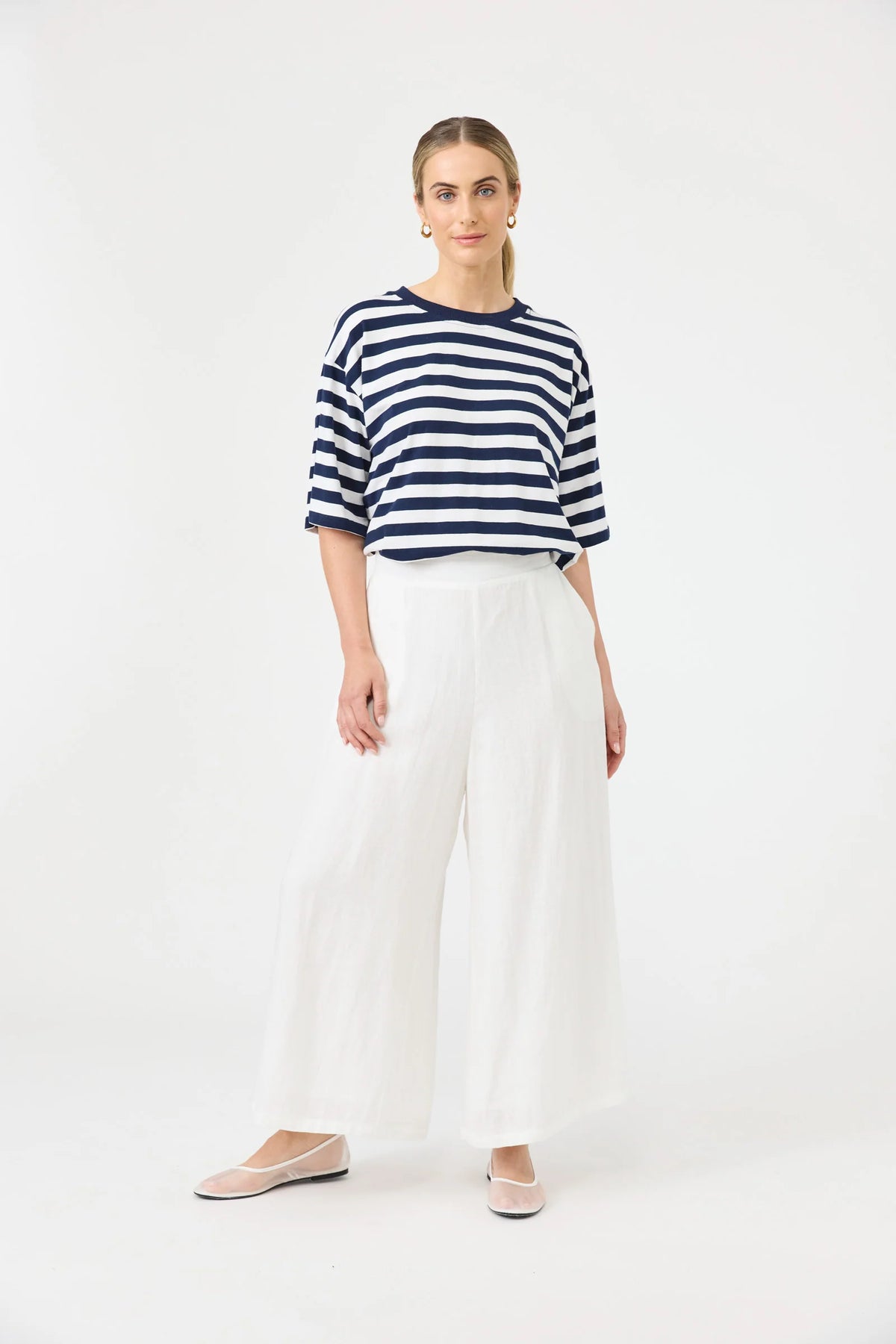 Eb&amp;Ive Studio Linen Crop Wide Leg High waisted women’s Pant white above ankle Work Pant High Rise Wide leg  linen pants salt 100% linen trousers