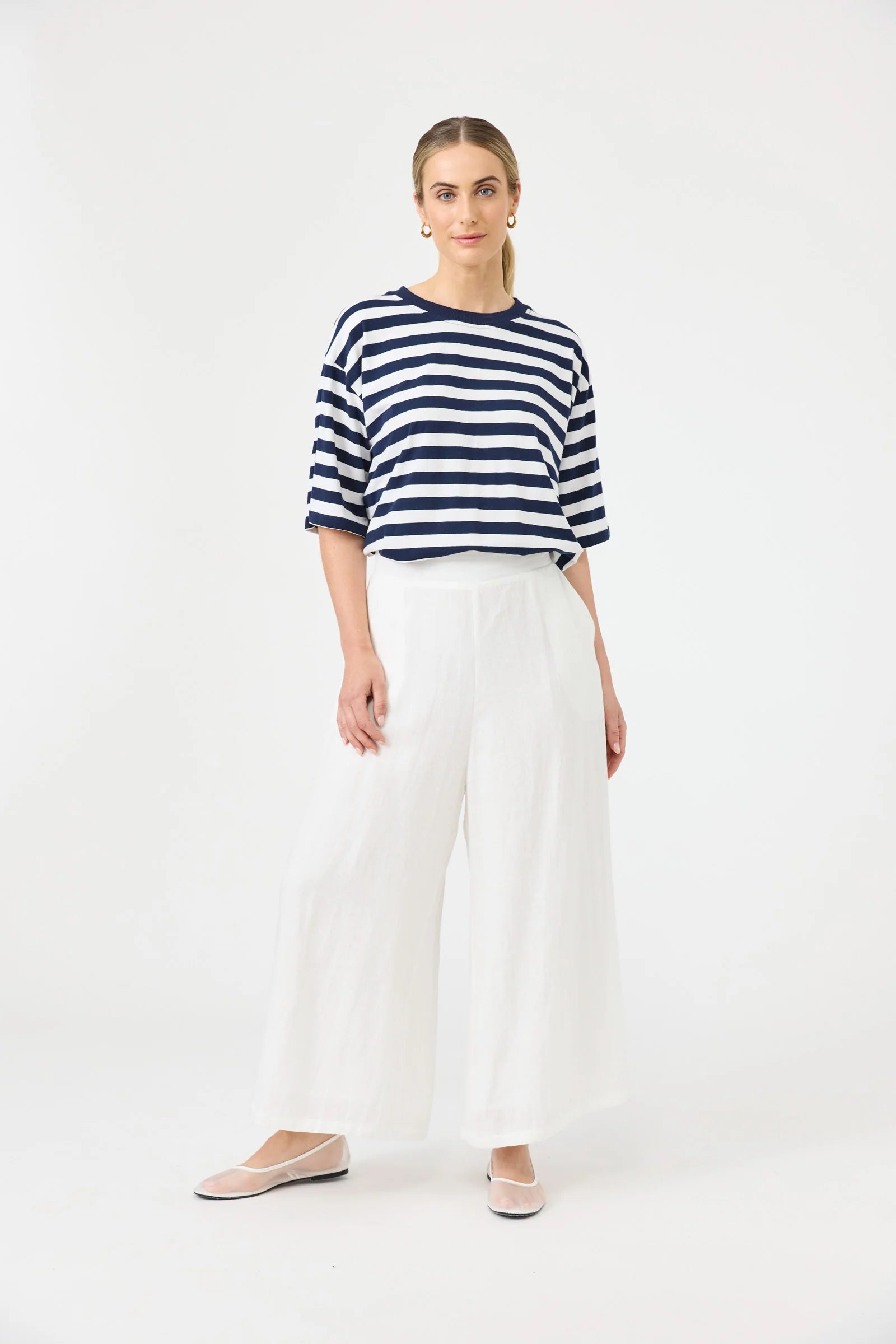 Eb&Ive Studio Linen Crop Wide Leg High waisted women’s Pant white above ankle Work Pant High Rise Wide leg  linen pants salt 100% linen trousers
