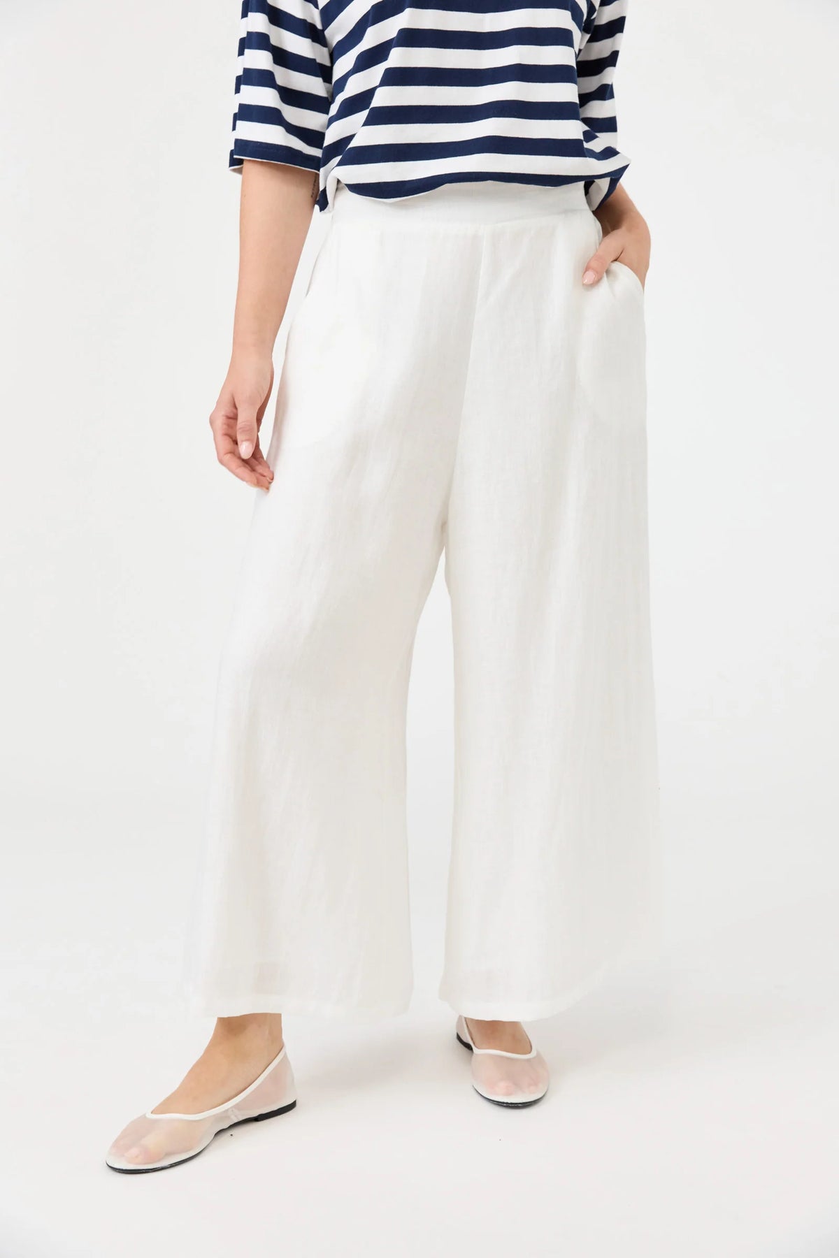 Eb&Ive Studio Linen Crop Wide Leg High waisted women’s Pant white above ankle Work Pant High Rise Wide leg  linen pants salt 100% linen trousers