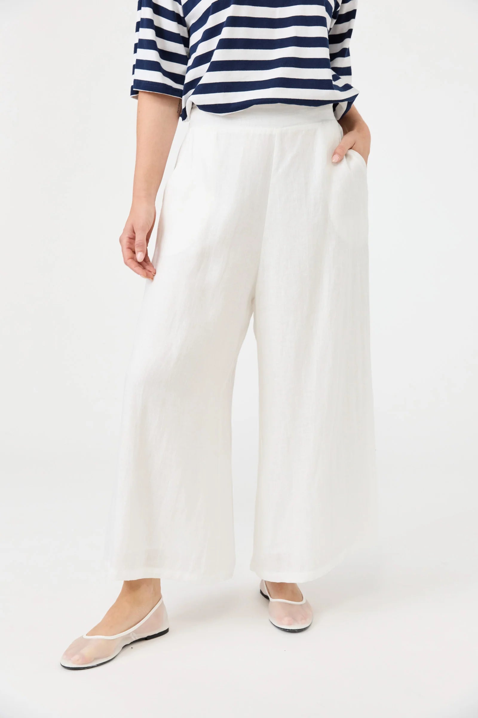 Eb&Ive Studio Linen Crop Wide Leg High waisted women’s Pant white above ankle Work Pant High Rise Wide leg  linen pants salt 100% linen trousers