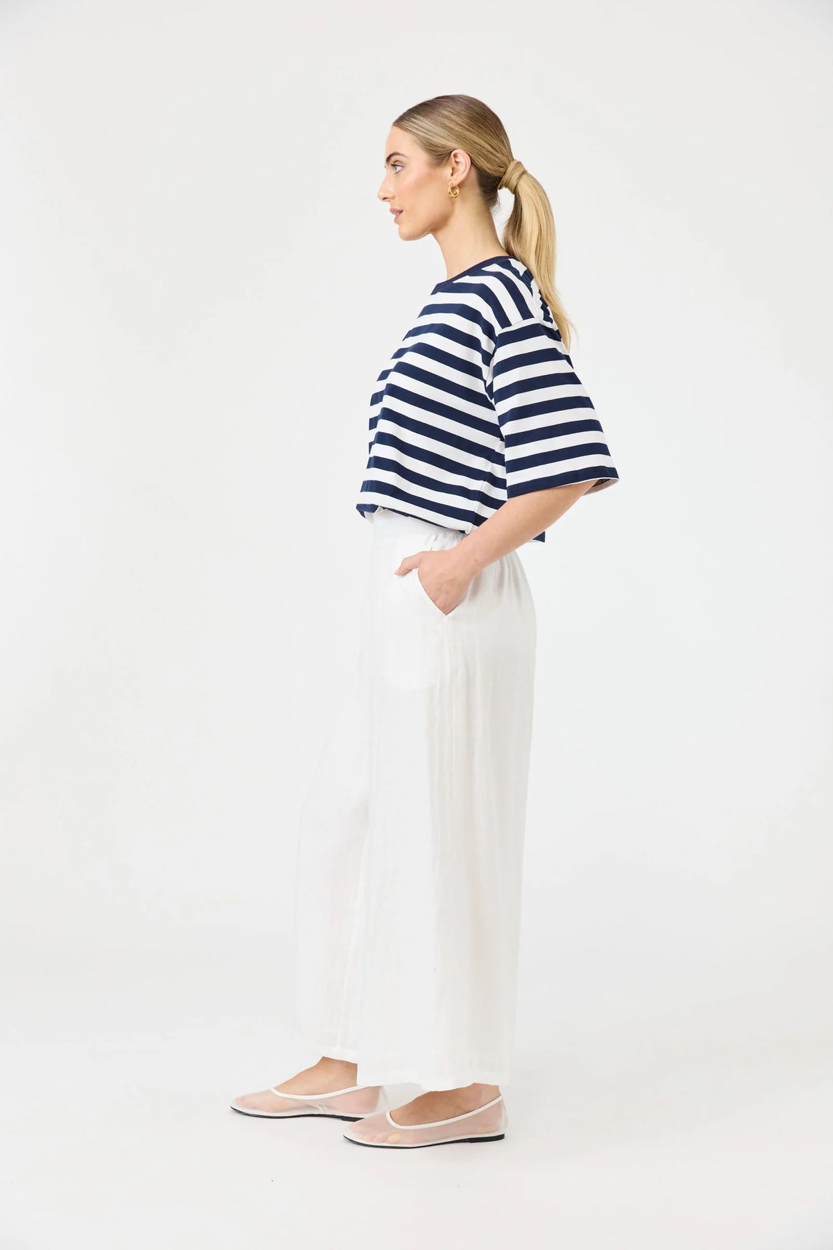 Eb&Ive Studio Linen Crop Wide Leg High waisted women’s Pant white above ankle Work Pant High Rise Wide leg  linen pants salt 100% linen trousers