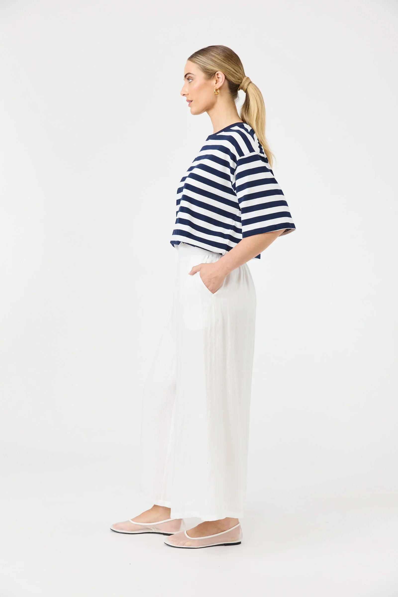 Eb&Ive Studio Linen Crop Wide Leg High waisted women’s Pant white above ankle Work Pant High Rise Wide leg  linen pants salt 100% linen trousers