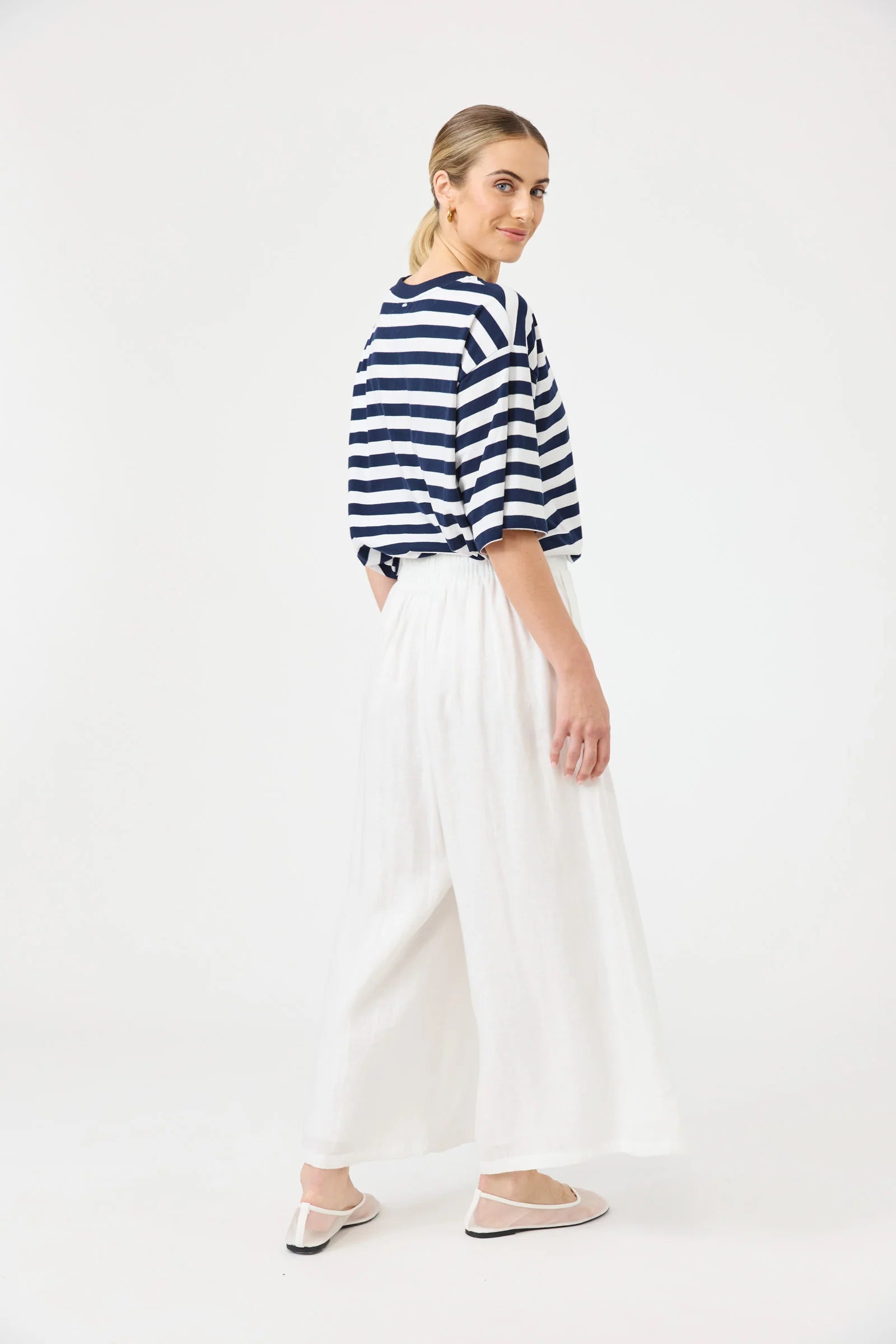 Eb&Ive Studio Linen Crop Wide Leg High waisted women’s Pant white above ankle Work Pant High Rise Wide leg  linen pants salt 100% linen trousers