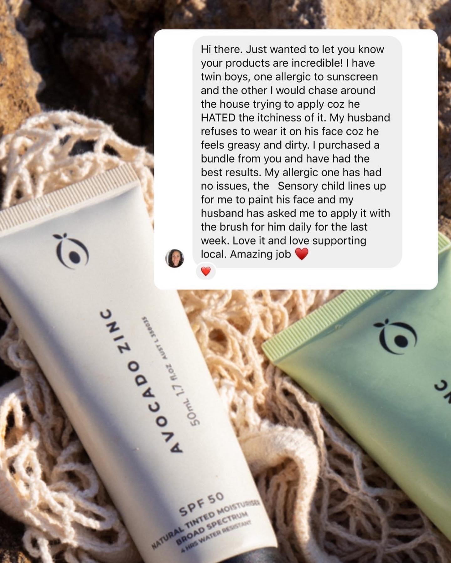 Avocado Zinc Body Moisturiser SPF30 All natural sun screen zinc Australian made skincare Nourish 