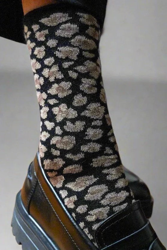 KLUE Glitter Lurex Socks | Leopard Black