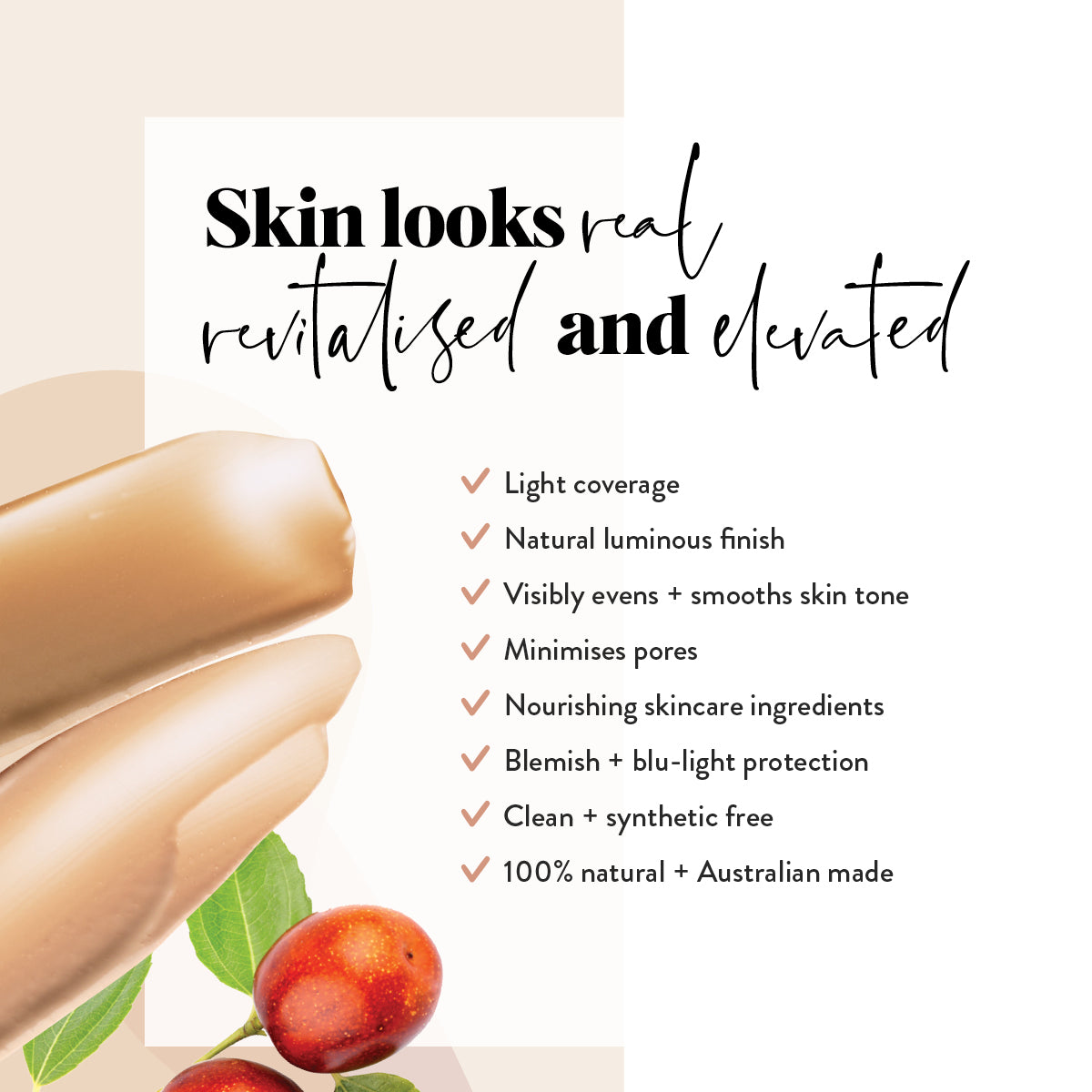 Luk Beautifood instant glow skin tint complexion balm tinted moisturiser all natural made in Australia skin care Nourishing  beauty Nude 6