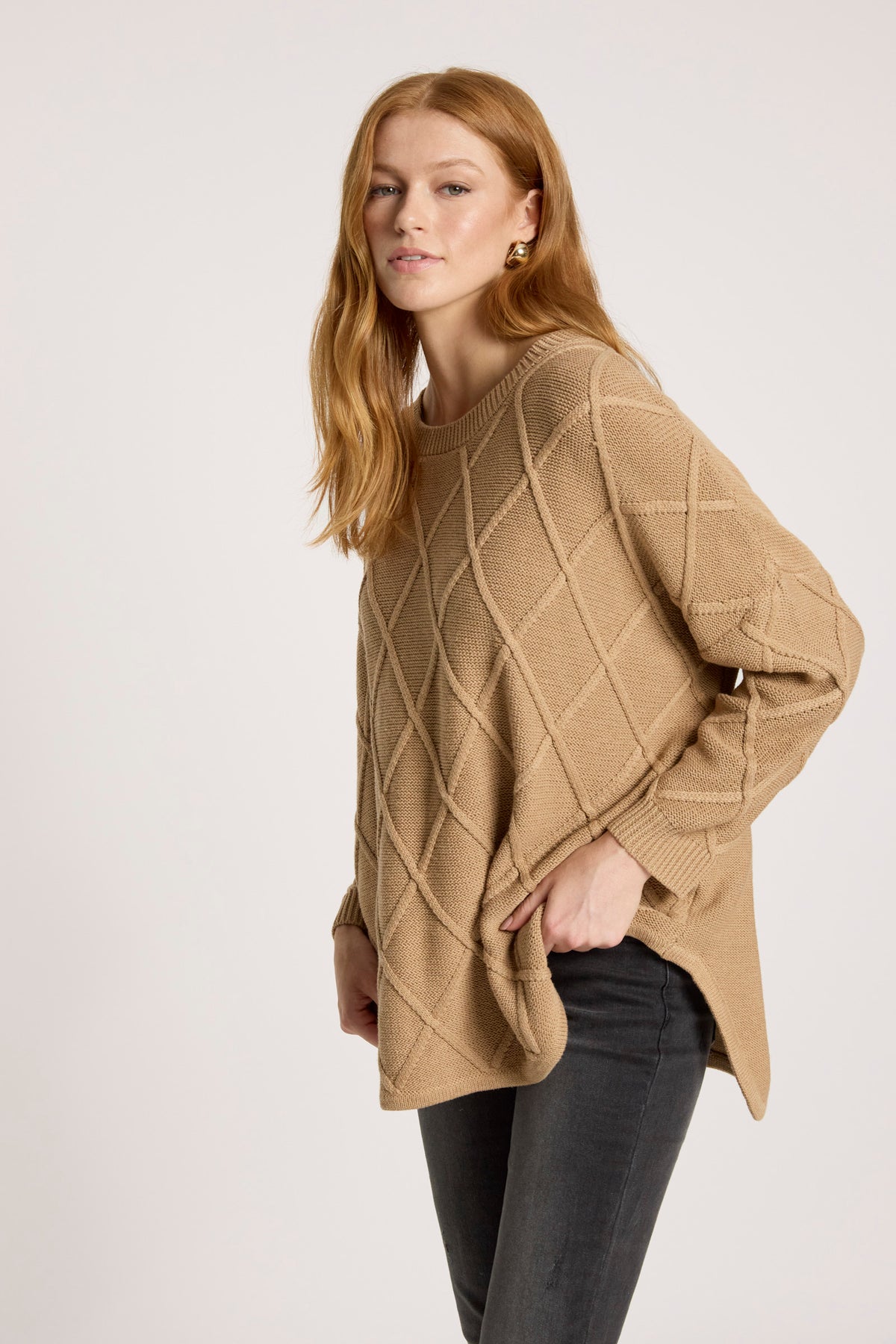 Liora Relaxed Cotton Jumper Mocha Caramel cable knitwear relaxed sweater autumn winter textured knit travel 