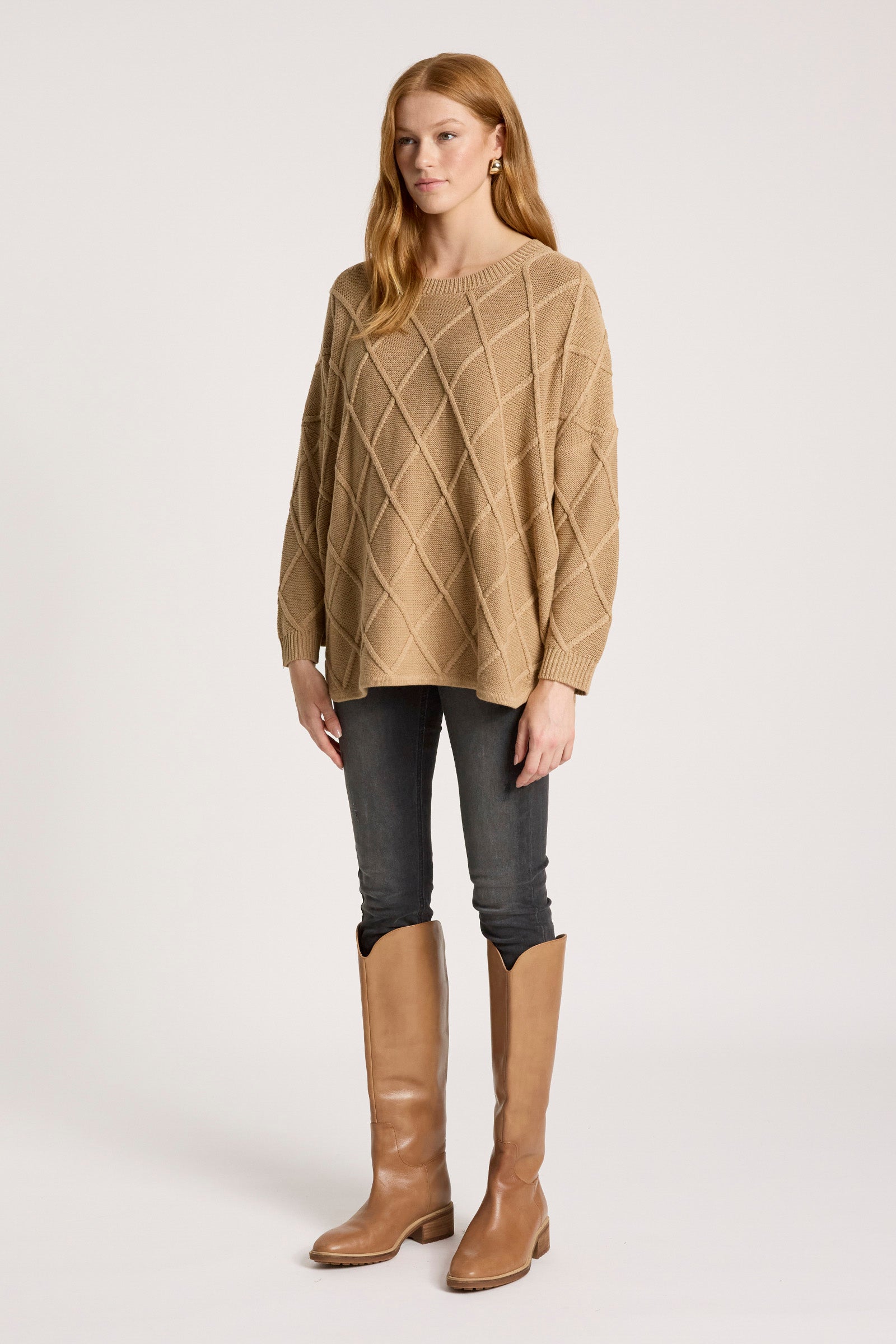 Liora Relaxed Cotton Jumper Mocha Caramel cable knitwear relaxed sweater autumn winter textured knit travel 