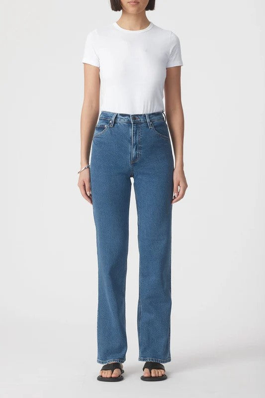 Nobody Denim Loretta boot leg Jean - dark light blue wash women’s premium denim jeans comfort fit eco-friendly sustainable cotton Australian high rise wide bootcut