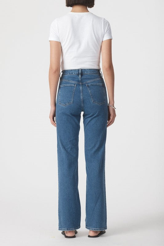 Nobody Denim Loretta boot leg Jean - dark light blue wash women’s premium denim jeans comfort fit eco-friendly sustainable cotton Australian high rise wide  bootcut 